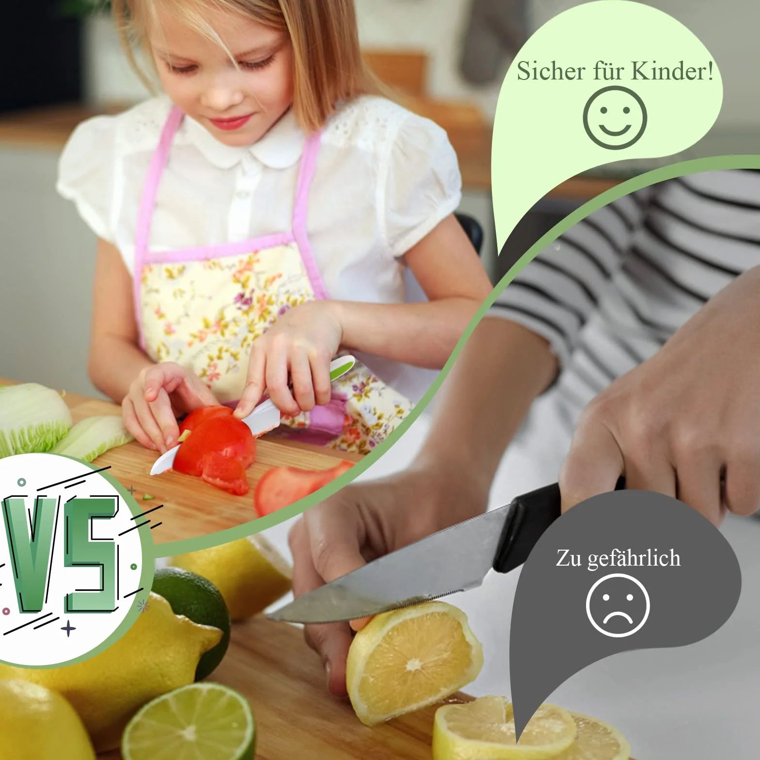 Goodchef Set di 5 coltelli da cucina per bambini per tagliare e cucinare frutta o verdura per bambini piccoli, con coltello in legno a prova di bambino a partire dai 2 anni (dinosauro dagli occhi