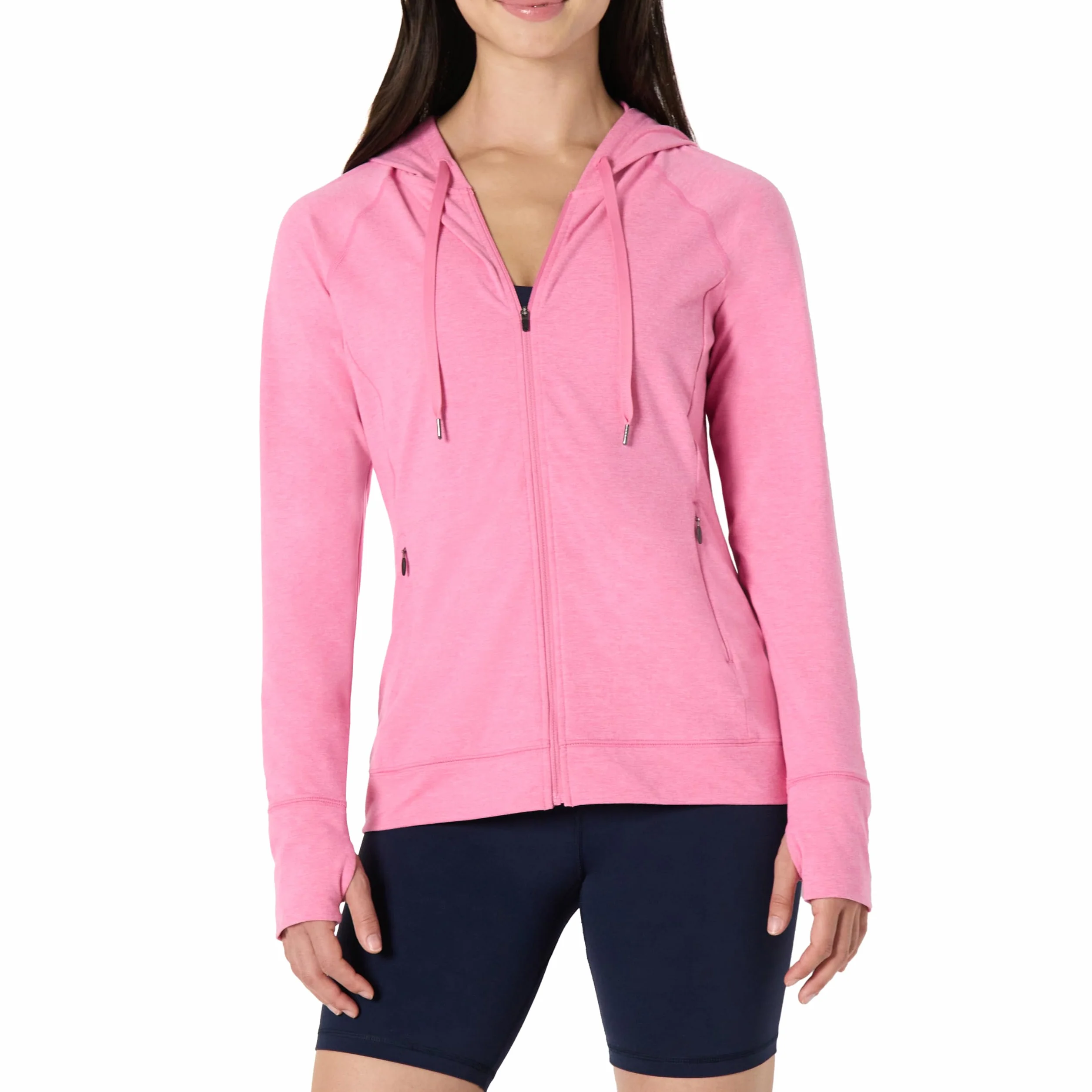Amazon Essentials Giacca Sportiva Morbida e Leggera con Cappuccio e Zip Lunga, in Tessuto Tecnico, da Allenamento Donna