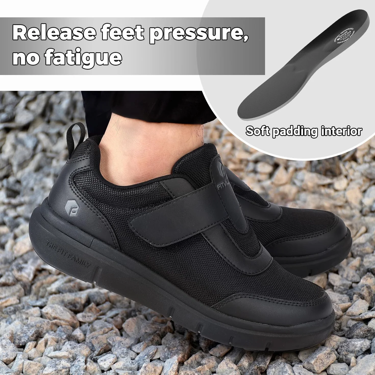 FitVille Scarpe Uomo Extra Larghe Casual Sneaker con Chiusura a Strappo per Piedi Sensibili