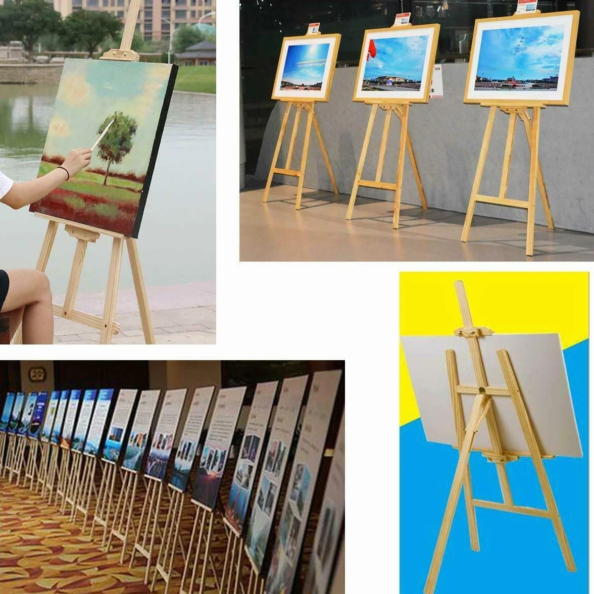 Cavalletto da Artista in Legno Portatile con Altezza Tela Regolabile