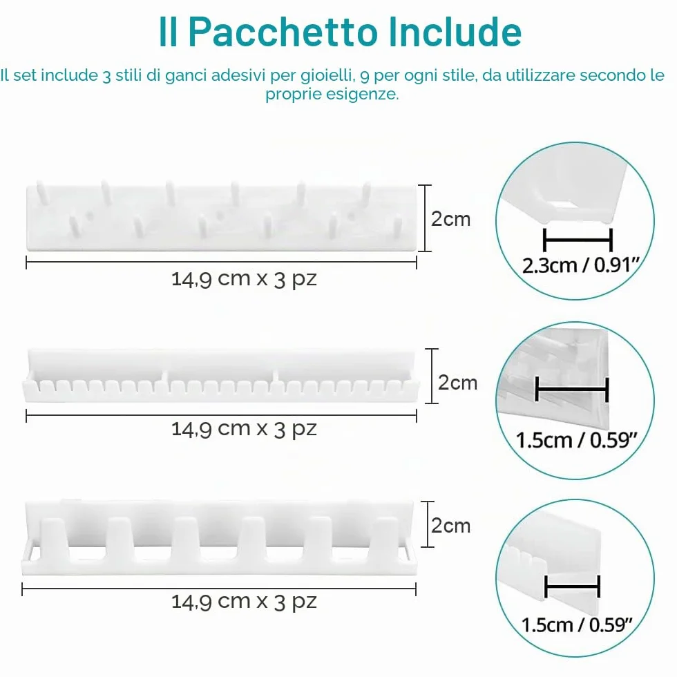 Porta Collane da Parete Autoadesivo Organizer Ganci per Gioielli Bracciali Anelli