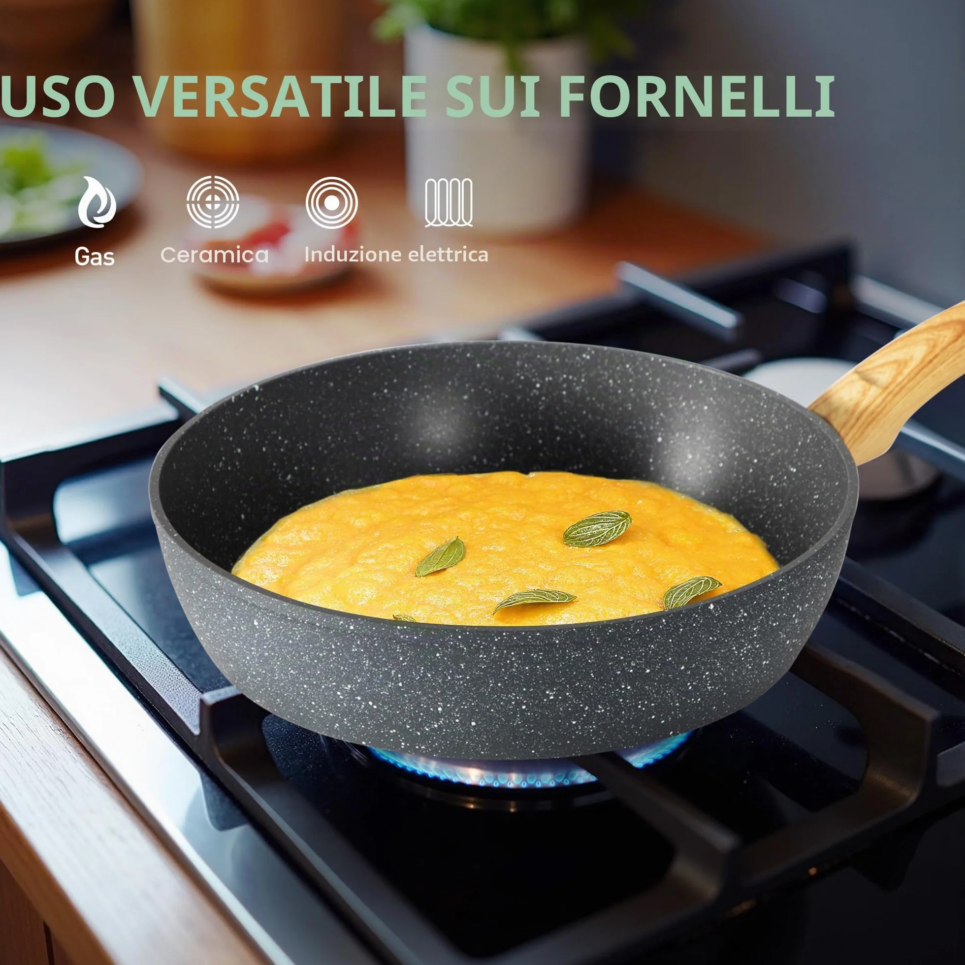 Kitchen Academy Set di pentole e padelle, 12 pezzi, con rivestimento antiaderente, set di pentole e padelle per induzione, fornelli a gas e microonde, grigio, KA-CS01-001