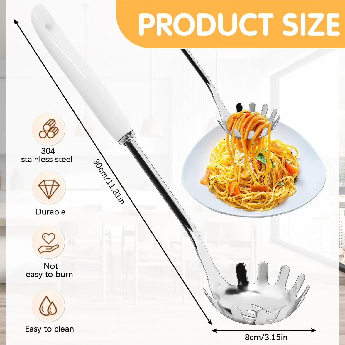 Mestolo Spaghetti Forchettone Per Spaghetti Utensili Cucina Acciaio Inox Mestolo Prendi Spaghetti Server Acciaio Cucchiaio Servispaghetti Per Pasta Lavabile In Lavastoviglie(30CM/11.81In)