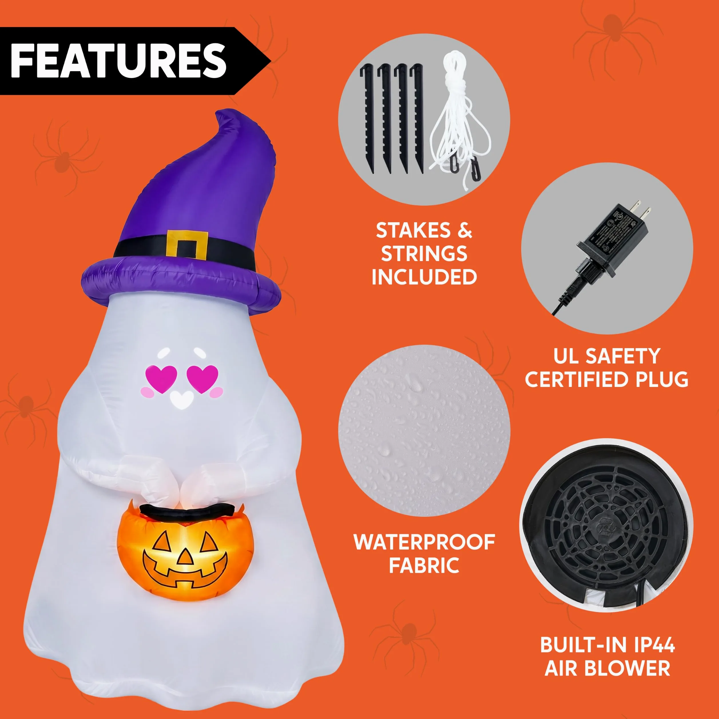 Joiedomi Decorazione gonfiabile per Halloween da 1,5 m, con proiettore e musica, con 8 espressioni facciali e carillon per feste all'aperto
