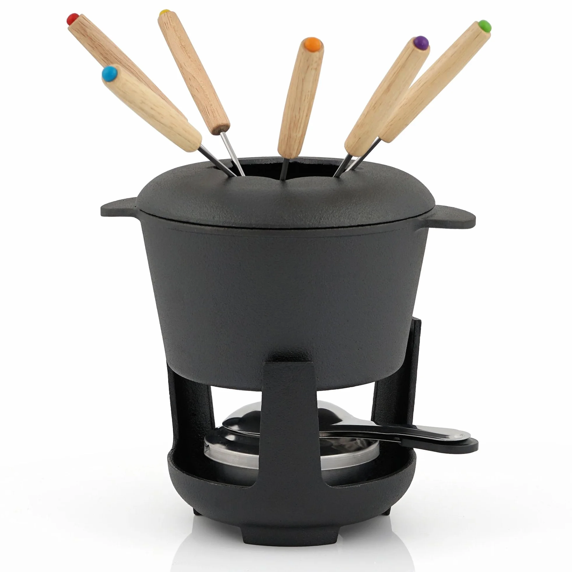 BBQ-TORO Zestaw do fondue żeliwny 6 os 13 szt palnik widelce 1L czekolada ser indukcja czarny