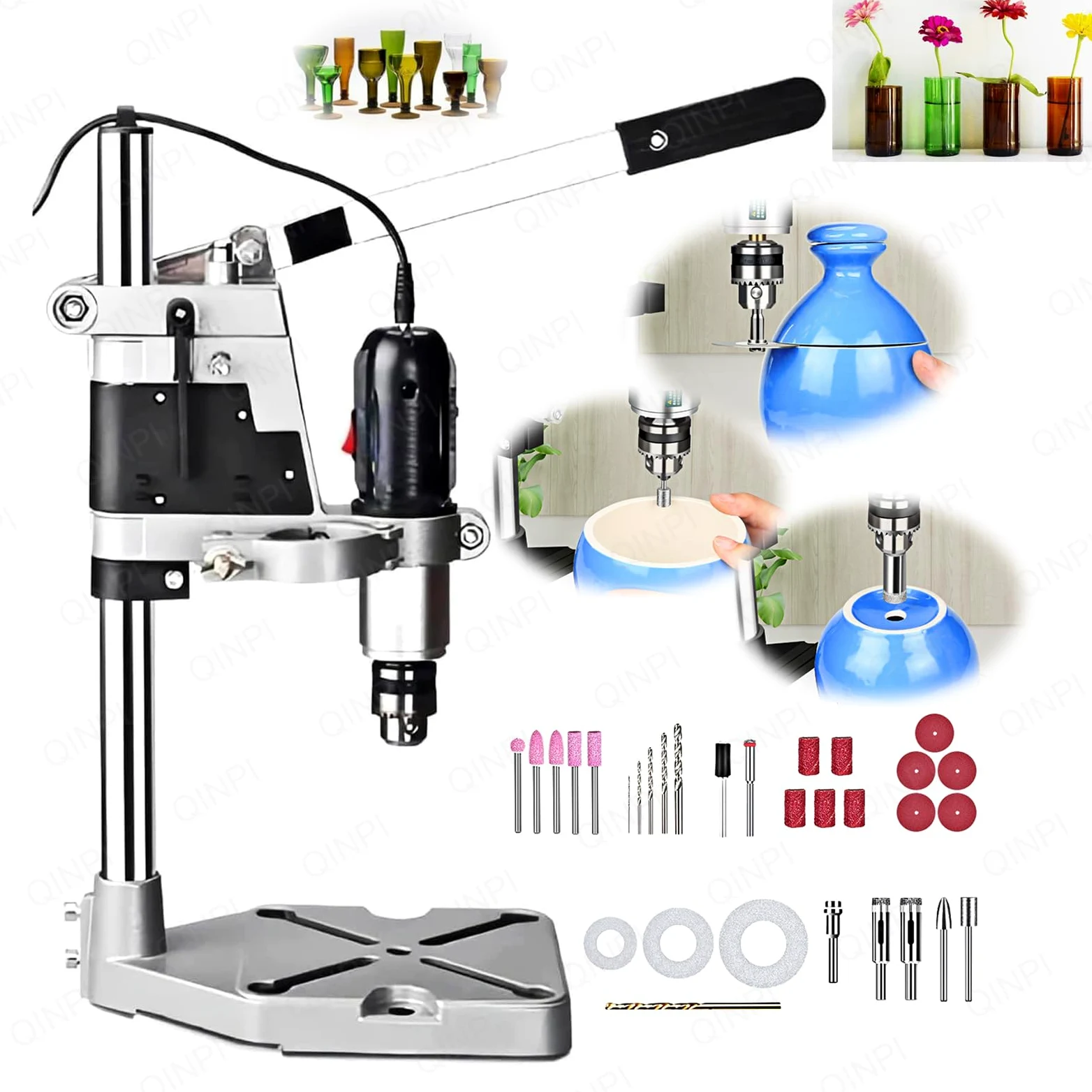 Taglia Bottiglie Rotonde di Vetro, 36 pezzi Taglia Bottiglie Vetro Professionale, Macchina fai da te per Tagliare Birra, Whisky, Alcol, Champagne, Vino, Fare vasi, luci ambientali, 5000-8000r/min