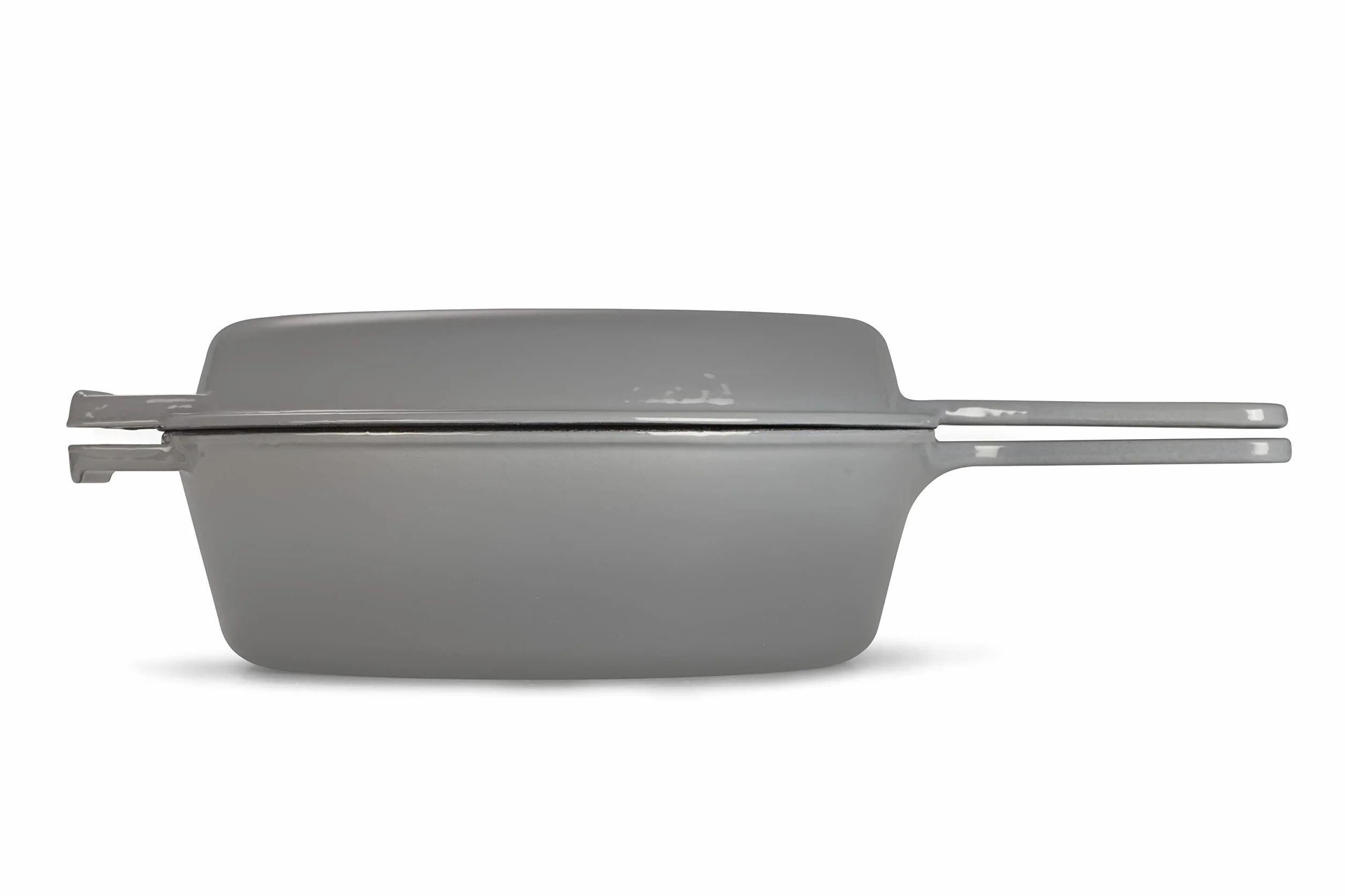ECHTWERK Set 2 in 1, Casseruola in ghisa con coperchio, Casseruola in ghisa con rivestimento smaltato, Adatto per forni, grill, barbecue e induzione, Grigio, 2,5 L