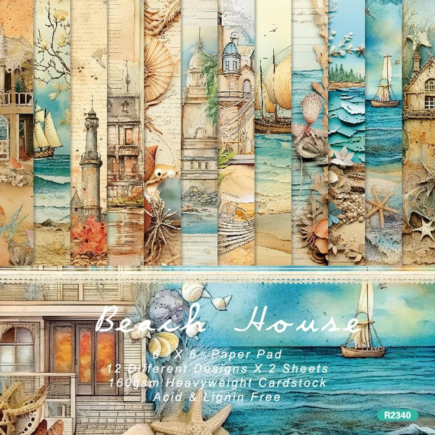 Carta Scrapbooking 24 Fogli Ocean 15x15 cm Vintage Decorativa Craft Paper per Journaling