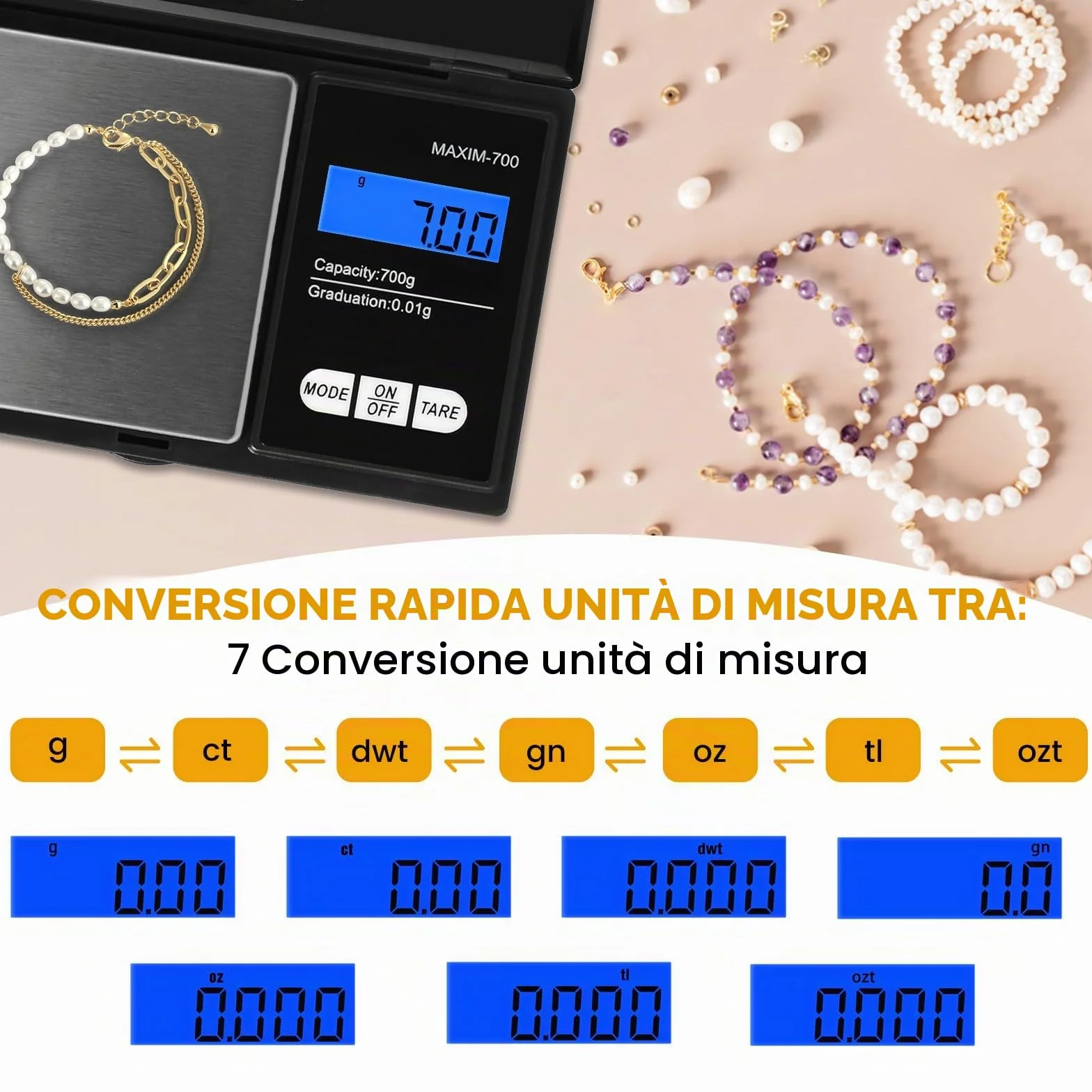 Bilancia di Precisione Oderra 700g/0,01g LCD Retroilluminato Portatile per Gioielli Oro Caffè