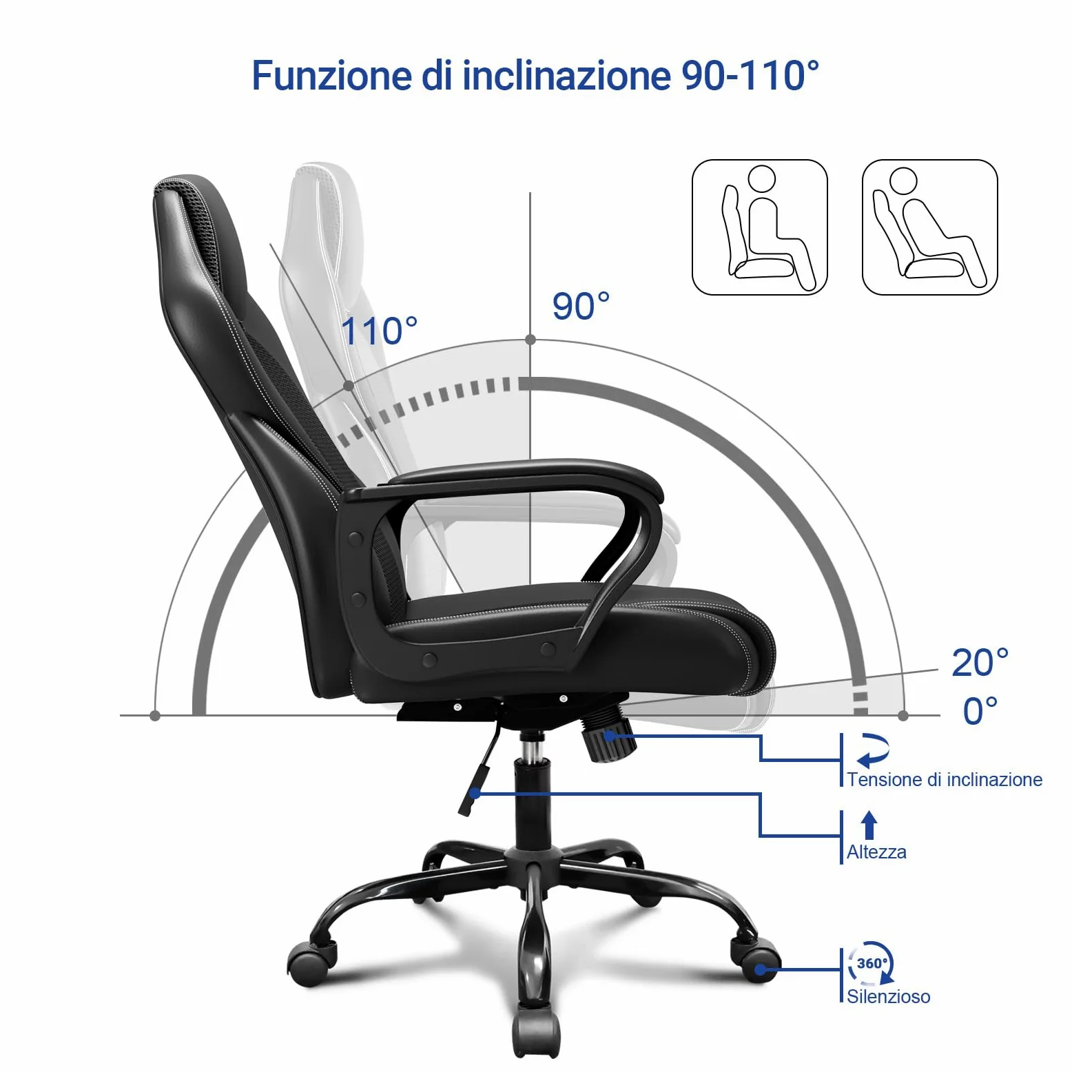 BASETBL Sedia da Ufficio Ergonomica con Supporto Lombare, Sedia Scrivania Poltrona Girevole ad Altezza Regolabile per Ufficio e Studio — Nera
