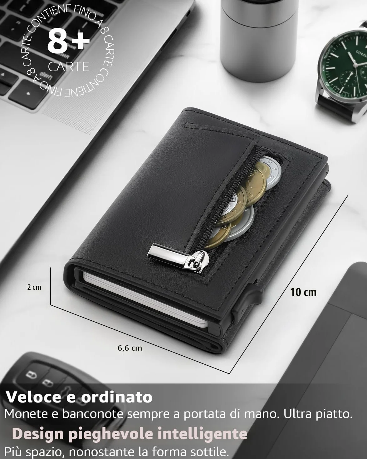 TEEHON Portafoglio Uomo Slim in Pelle con Protezione RFID, Portacarte Piccolo con Portamonete - Nero