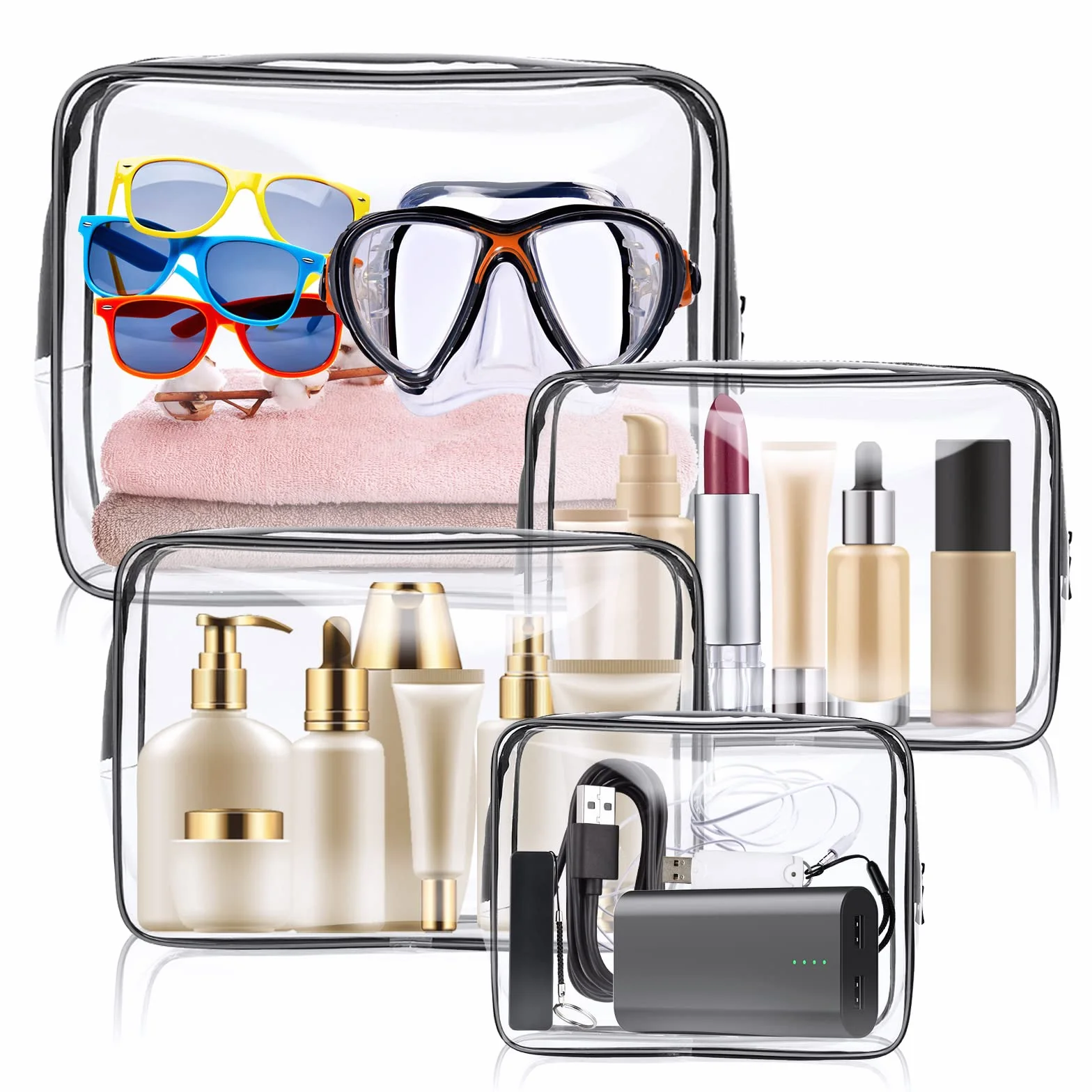 Aucuu Beauty Case Trasparente 4 Pezzi Borse Impermeabili Borsa da Viaggio per Cosmetici