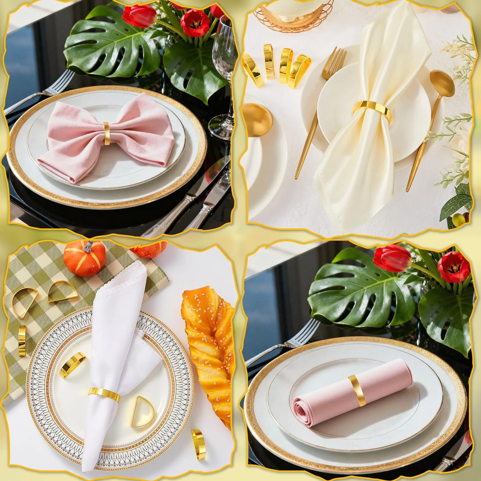 Portatovaglioli in oro, 12 pezzi, eleganti fibbie per tovaglioli, anello di Natale, napkin in metallo, per decorazione da tavolo, San Valentino, Pasqua, matrimonio, Natale, cena, feste