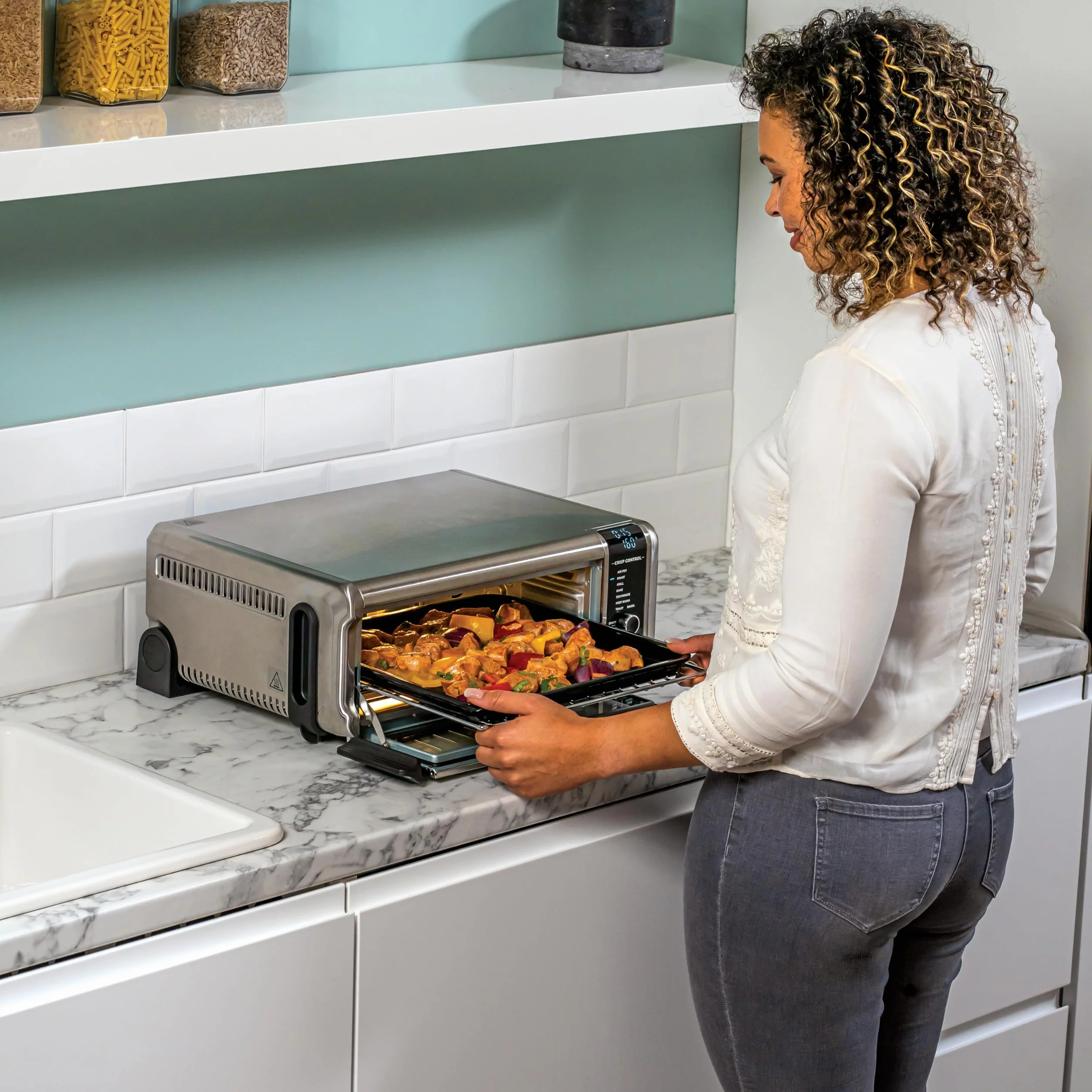 Ninja Foodi Forno Multifunzione 8 in 1, Fornetto Elettrico Portatile, 8 Funzioni, Friggere ad Aria, Arrostire, Grigliare, Argento/Nero, SP101EU