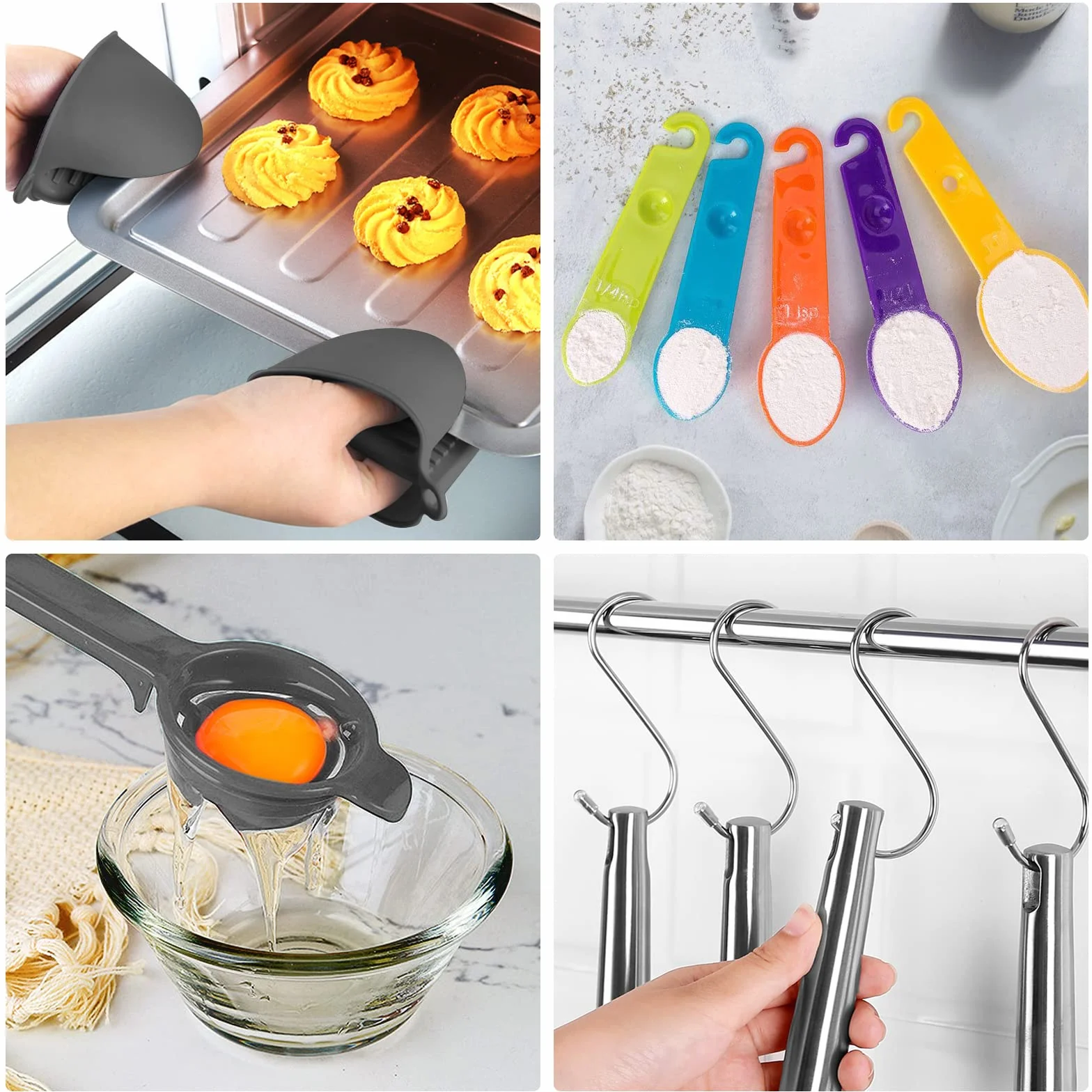 Set di Utensili da Cucina in Silicone, 44pcs Con 20 Ami, 5 Cucchiai Dosatori Piccoli, Resistente al Calore Antiaderenti Con Ganci - Grigio Scuro