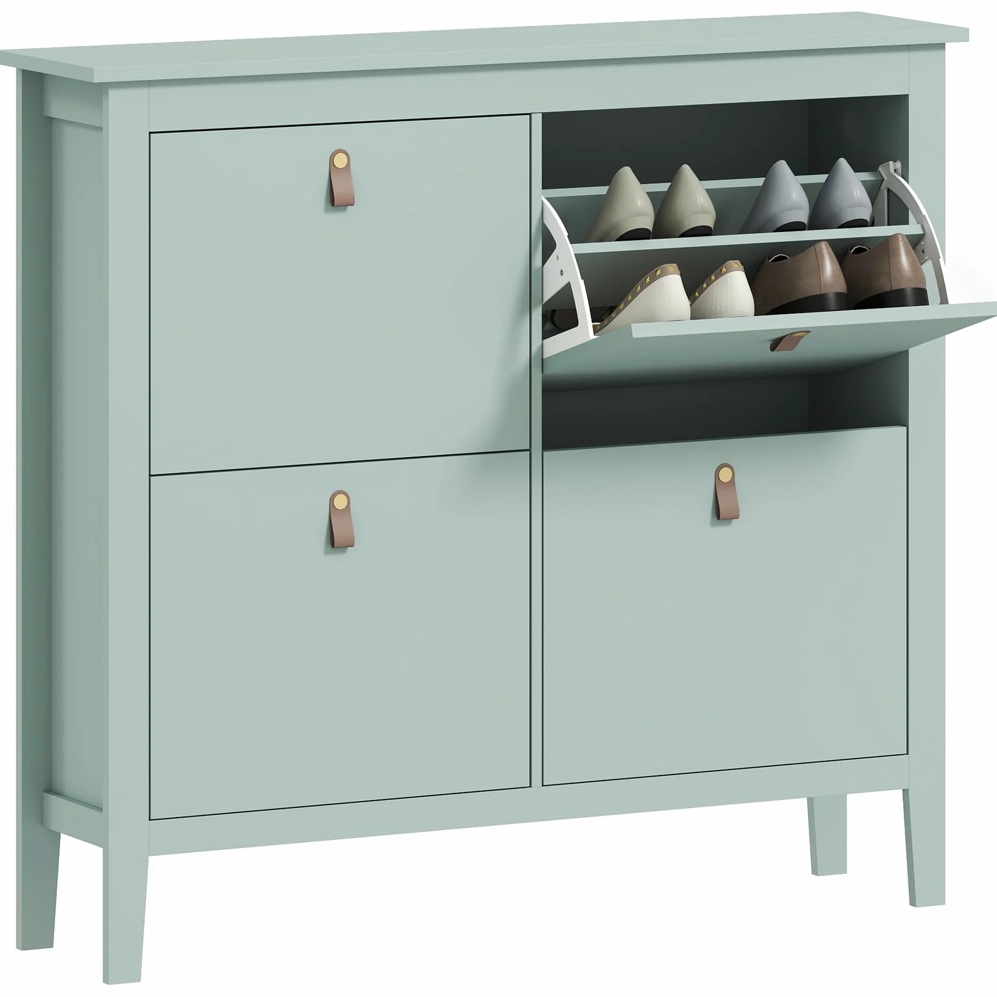 HOMCOM Scarpiera Salvaspazio Slim con 4 Ante a Ribalta, Scarpiera Ingresso con Ripiani Regolabili, Piano Superiore e Base Rialzata, Porta Scarpe per 20 Paia in Legno con Maniglia, 105x24x95.5cm, Verde