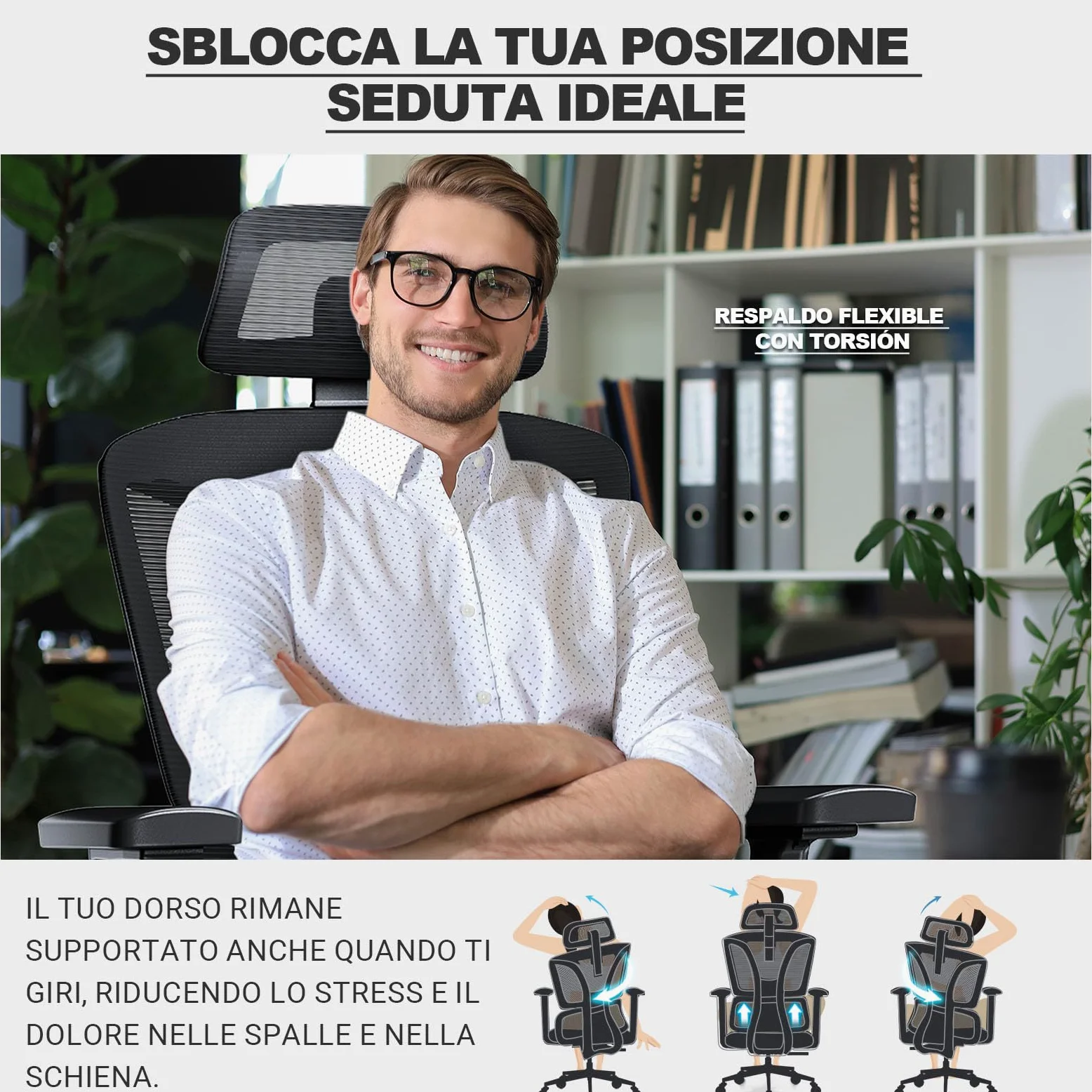 MELOKEA Sedia Ufficio Ergonomica, Braccioli 4D, Profondità Sedile Regolabile, Inclinazione 4 Livelli, Ruote Gomma, Schienale Alto, Supporto Lombare Ergonomico, Home Office Gaming, 200 kg