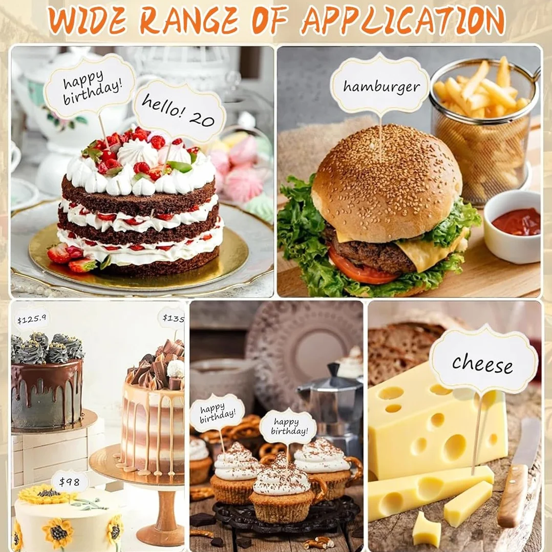 Stuzzicadenti Decorativi 50 Pezzi, Etichette Alimentari per Dolci, Targhette Buffet Formaggio, Bianco
