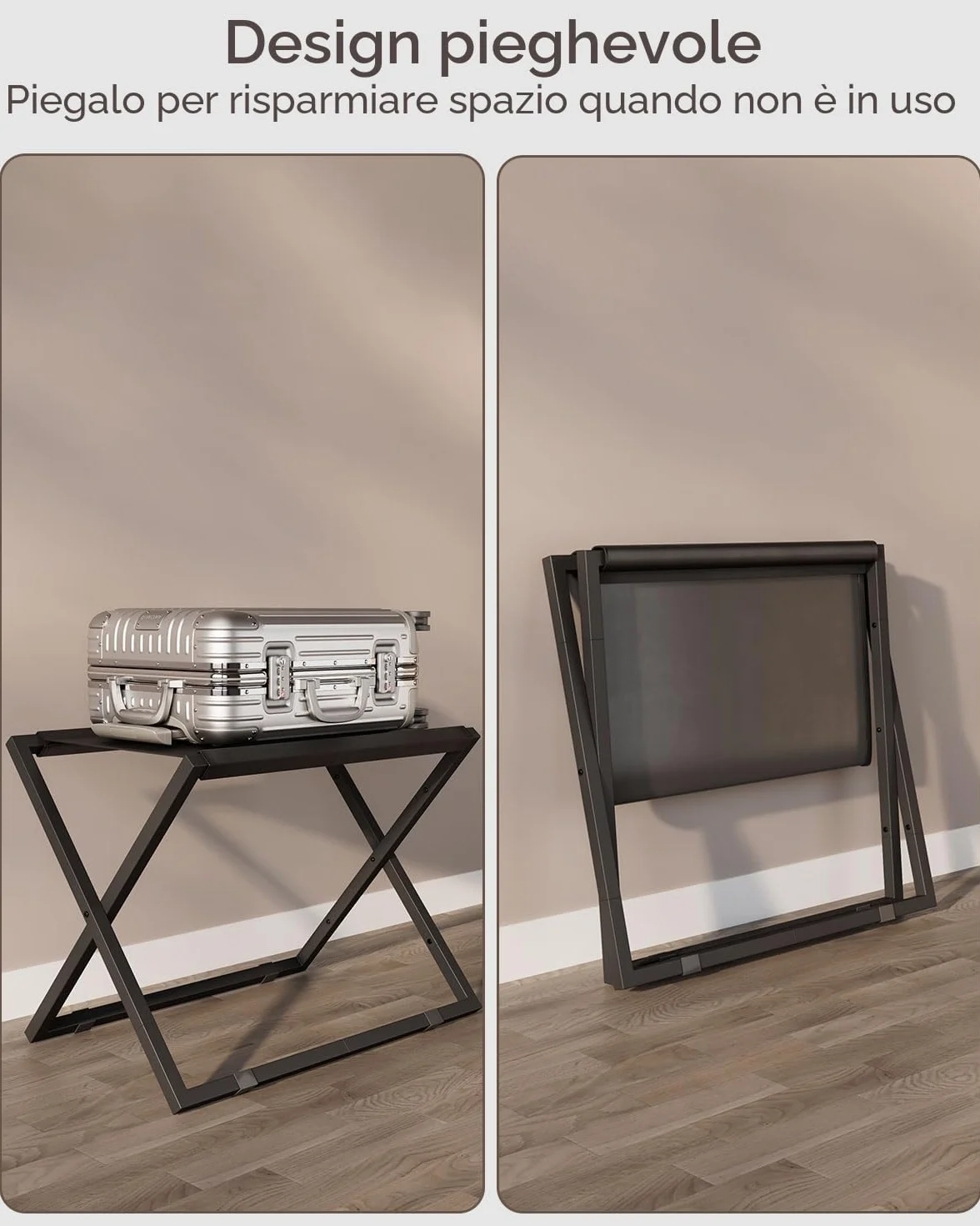 IBUYKE Luggage Rack Foldable Suitcase Stand Metal Holder Black