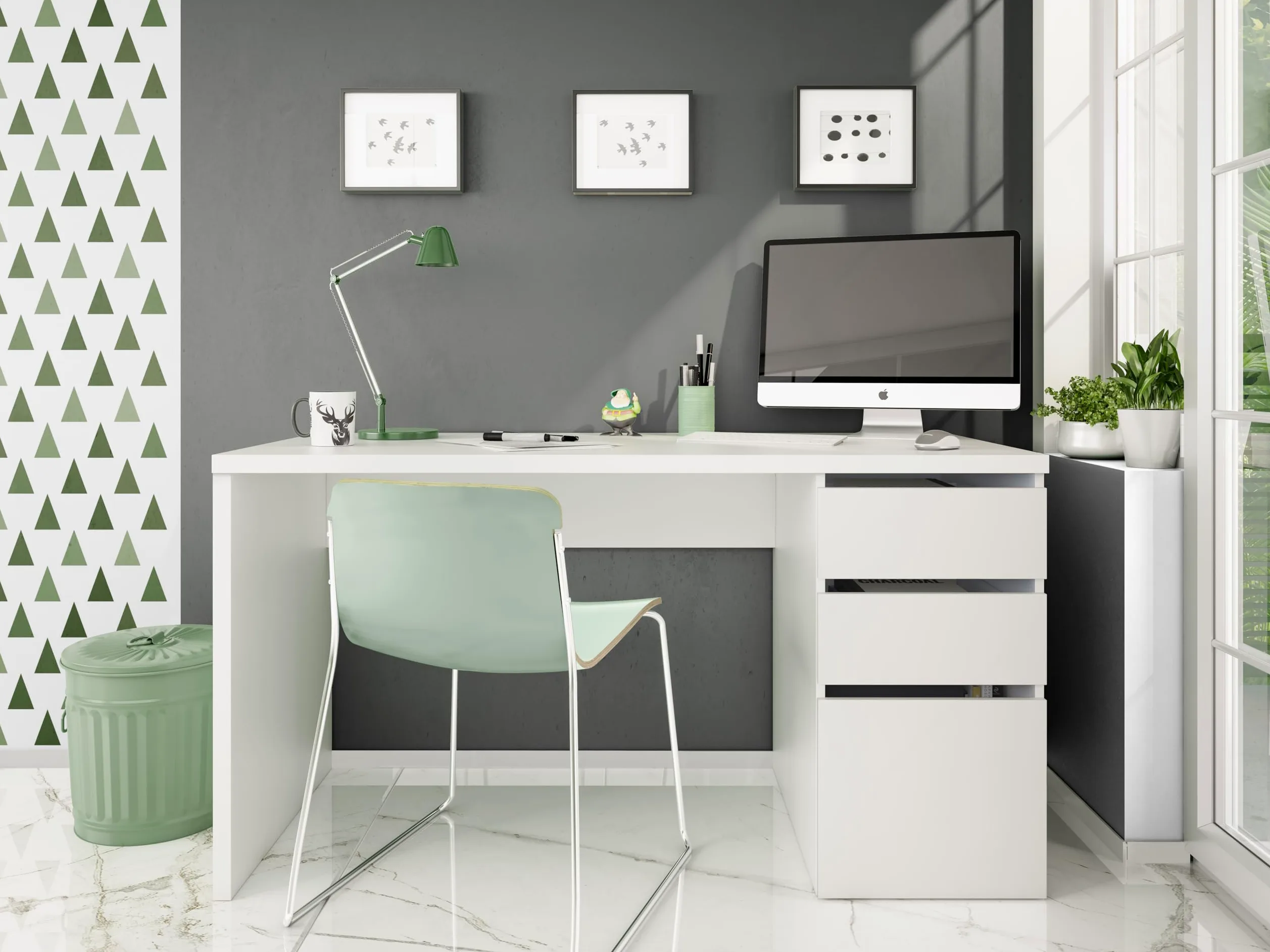 Arredo Stock Scrivania con 2 cassetti e 1 anta colore bianco, 74x138x60 cm