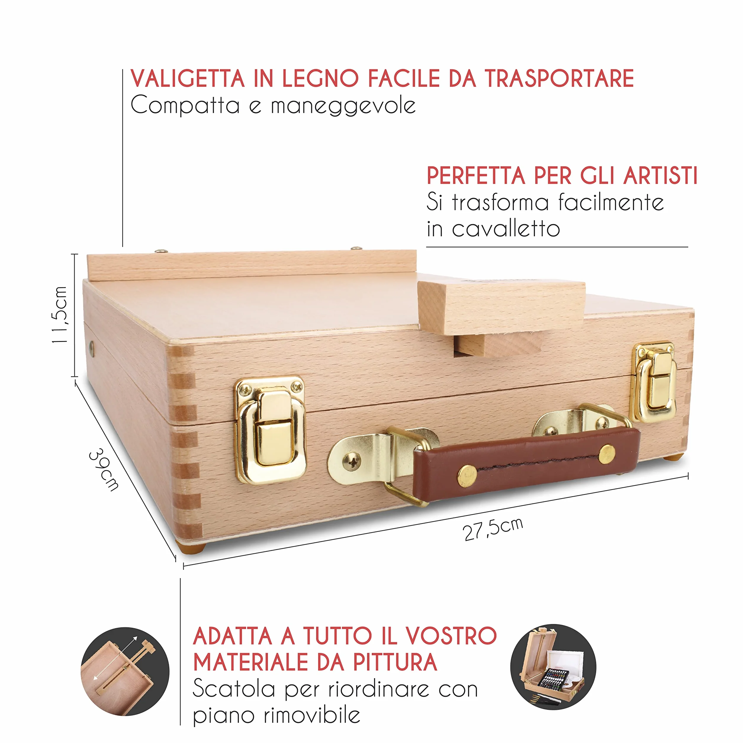 Cavalletto Pittura da Tavolo in Legno di Faggio con Set di 34 Pezzi – 24 Colori Acrilici, 6 Pennelli, Tela 24x30cm, Spatola e Tavolozza per Pittura – Kit Completo per Artisti