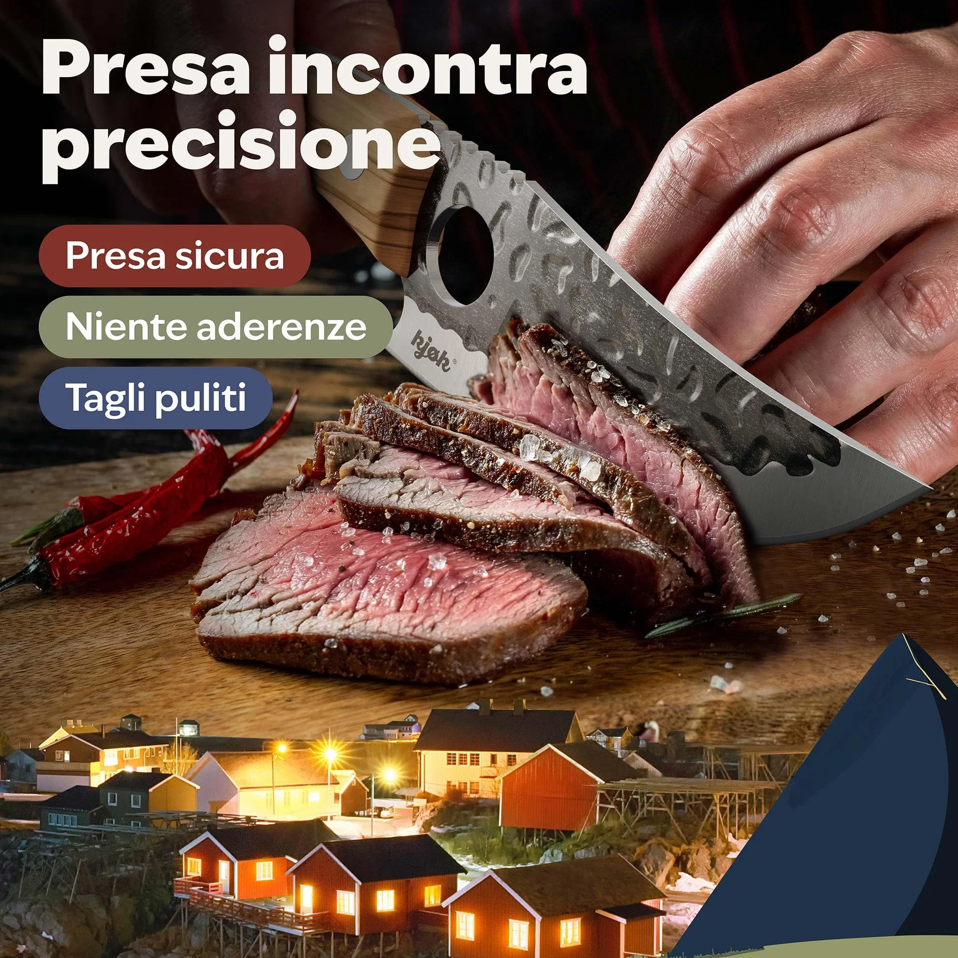 Coltello da cucina Premium kjøk 148 mm 56 HRC 15° manico legno d'ulivo stile giapponese