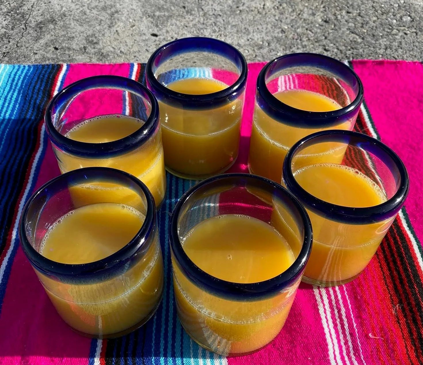 Generico Bicchieri messicani soffiati a mano, set di 6 bicchieri tumbler con bordi blu cobalto, 10 once ciascuno