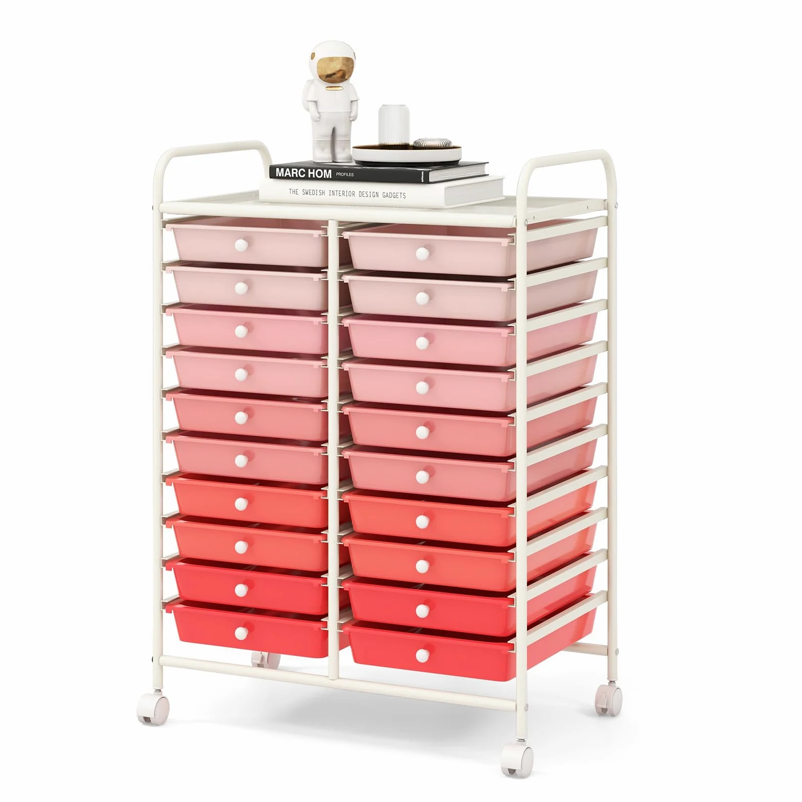GIANTEX Carrello con 20 cassetti, impilabile, per cassetti, da cucina, bagno, ufficio, 64 x 39 x 88 cm (rosso + rosa)