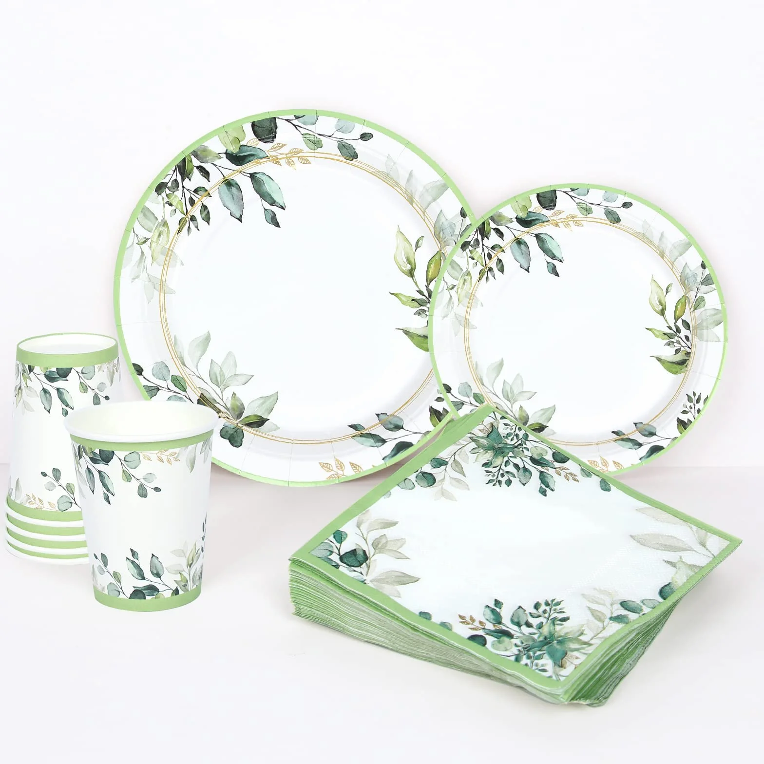 Zestaw stoviglie verde salvia 96 pezzi piatti carta eleganti per feste compleanno matrimonio 24 ospiti