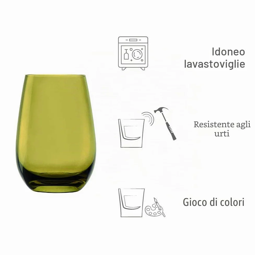 Stölzle Lausitz Bicchieri Acqua Elements Mix Mediterraneo – Set 6 Bicchieri Colorati da 465ml in Cristallo Senza Piombo – Per Acqua Succhi Cocktail – Resistenti e Lavabili in Lavastoviglie