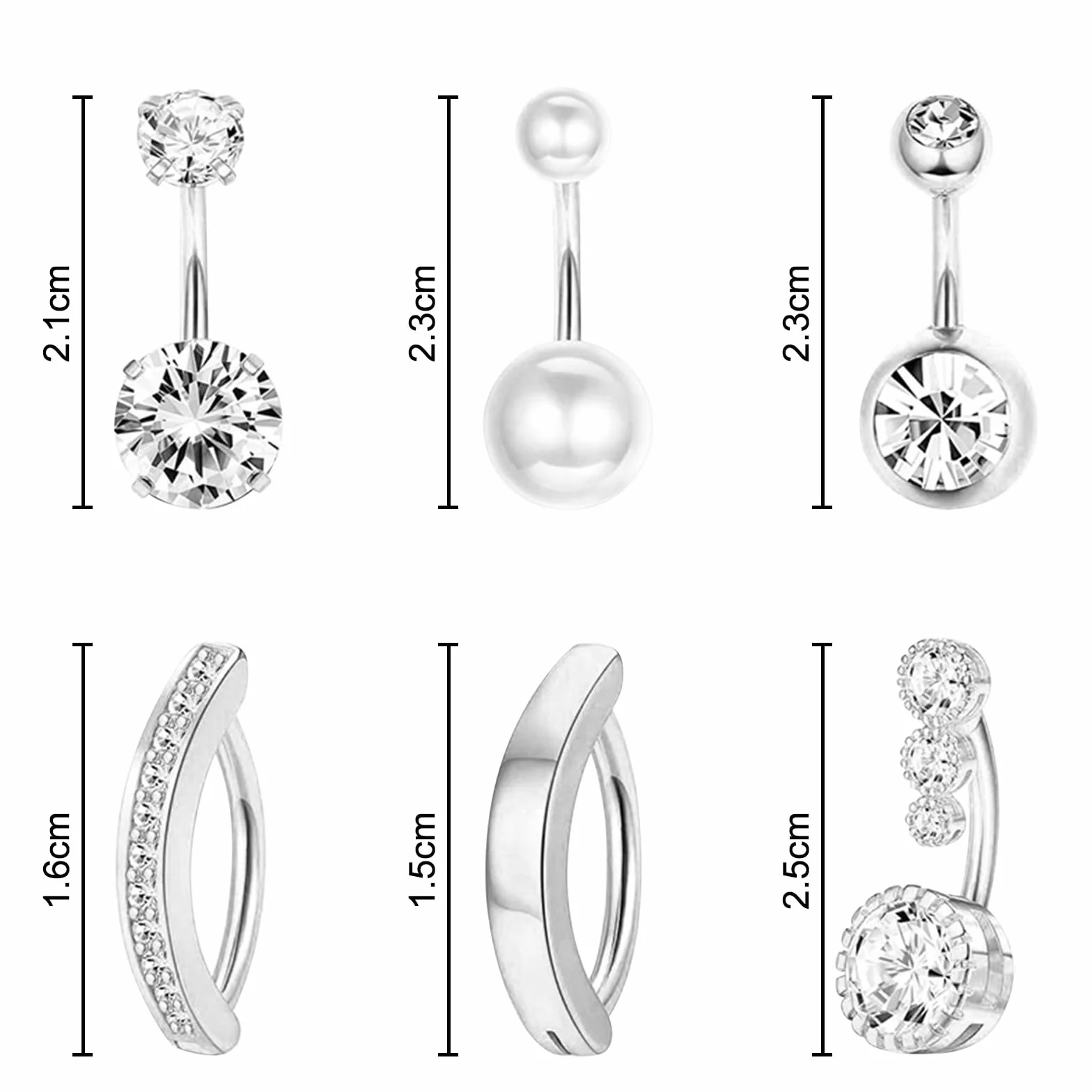 Piercing Ombelico per Donna, Perla Clicker Barbell Anello Set, Cuore Farfalla Gioielli Diamante Lungo Barbell 11 Pcs