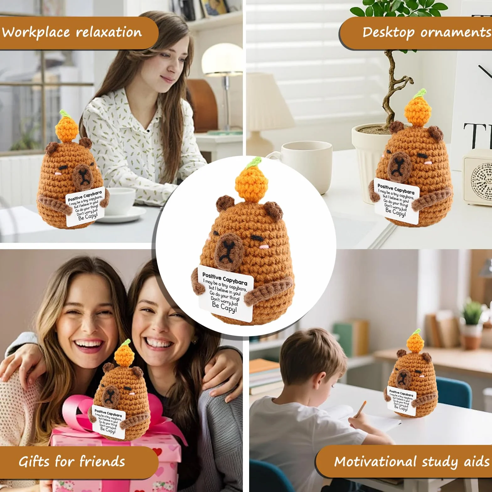 Capibara Positiva, Patata Positiva Uncinetto, Divertente Positive Capibara Supporto Emotivo, Capybara Motivazionale con Carta, Capybara Portafortuna Regalo per per Famiglia Amici Collega