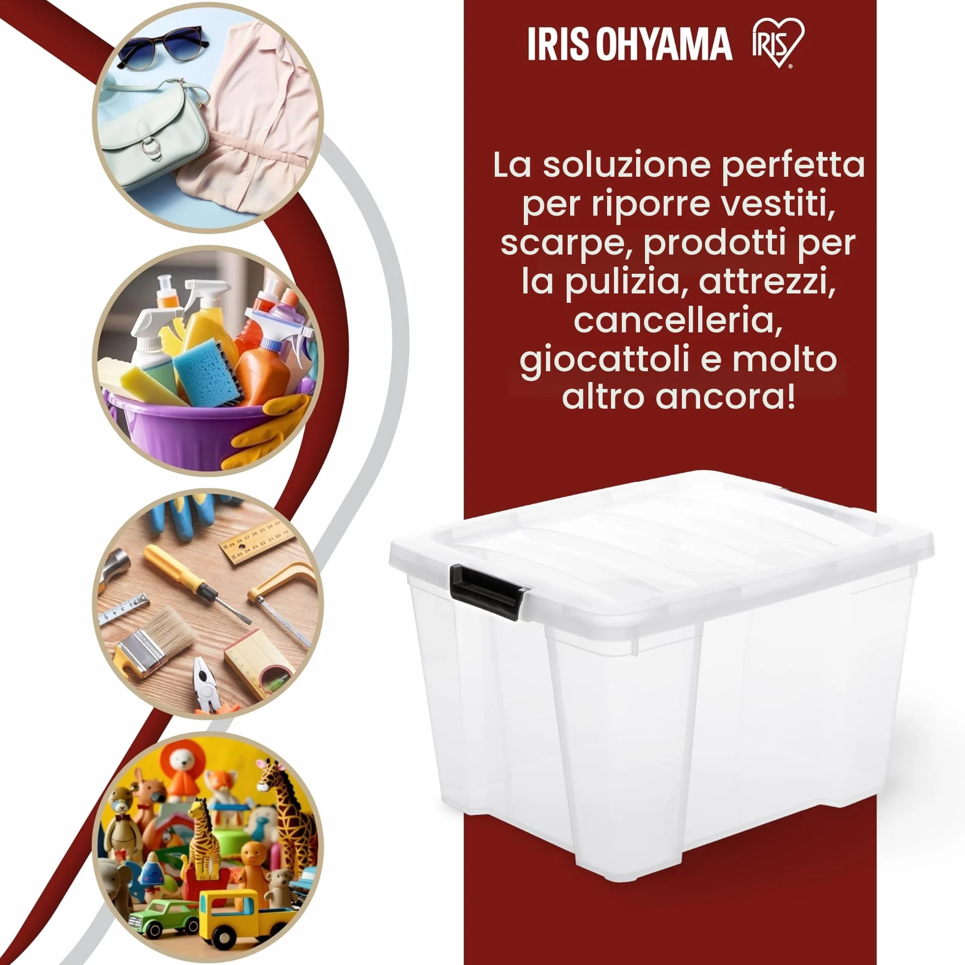 Iris Ohyama Contenitore in Plastica 30 Litri Set da 3 Trasparente Impilabile HB-30
