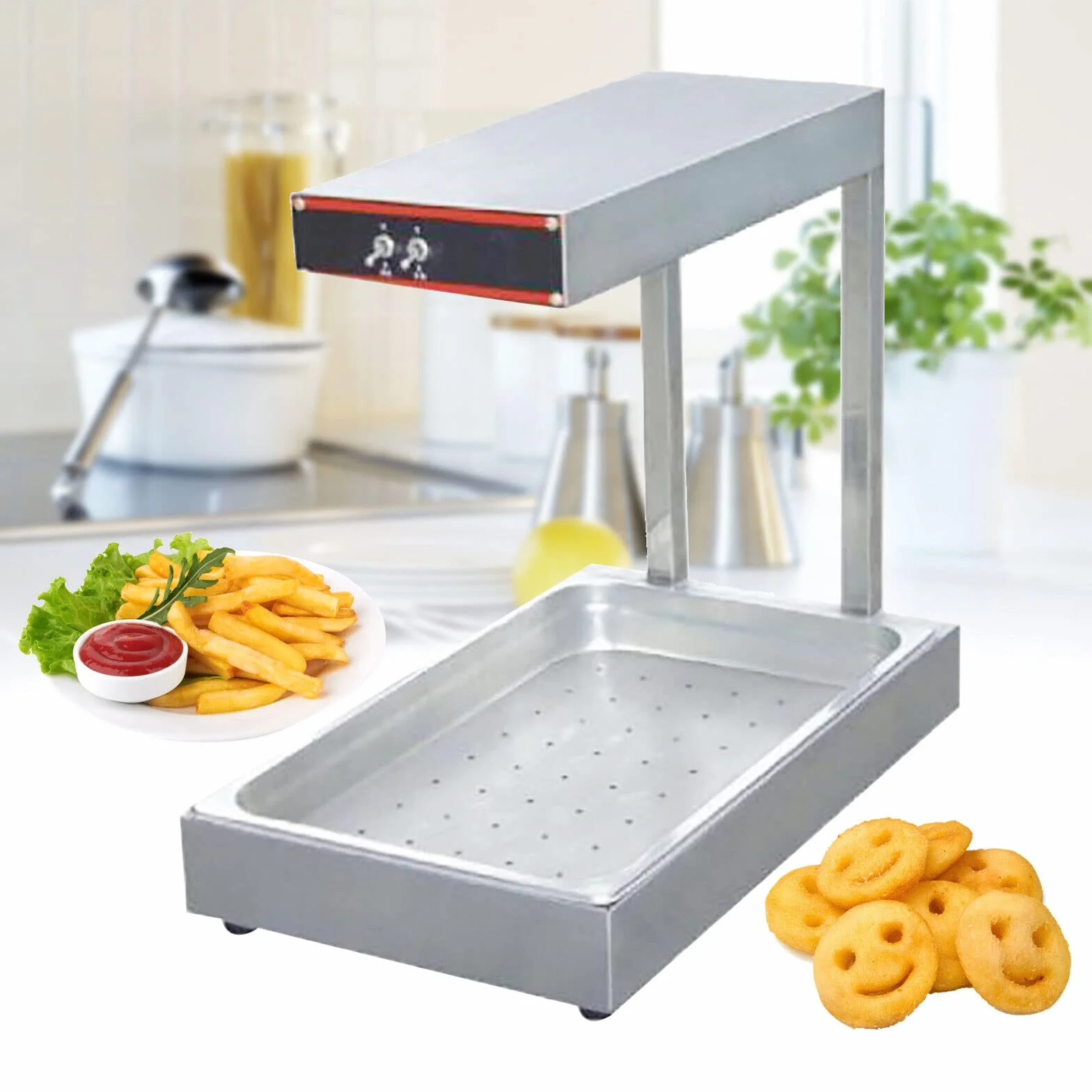 Riscaldatore Fritte a Infrarossi Commerciale Lampada Riscaldamento Cibo Filtro Olio Serbatoio