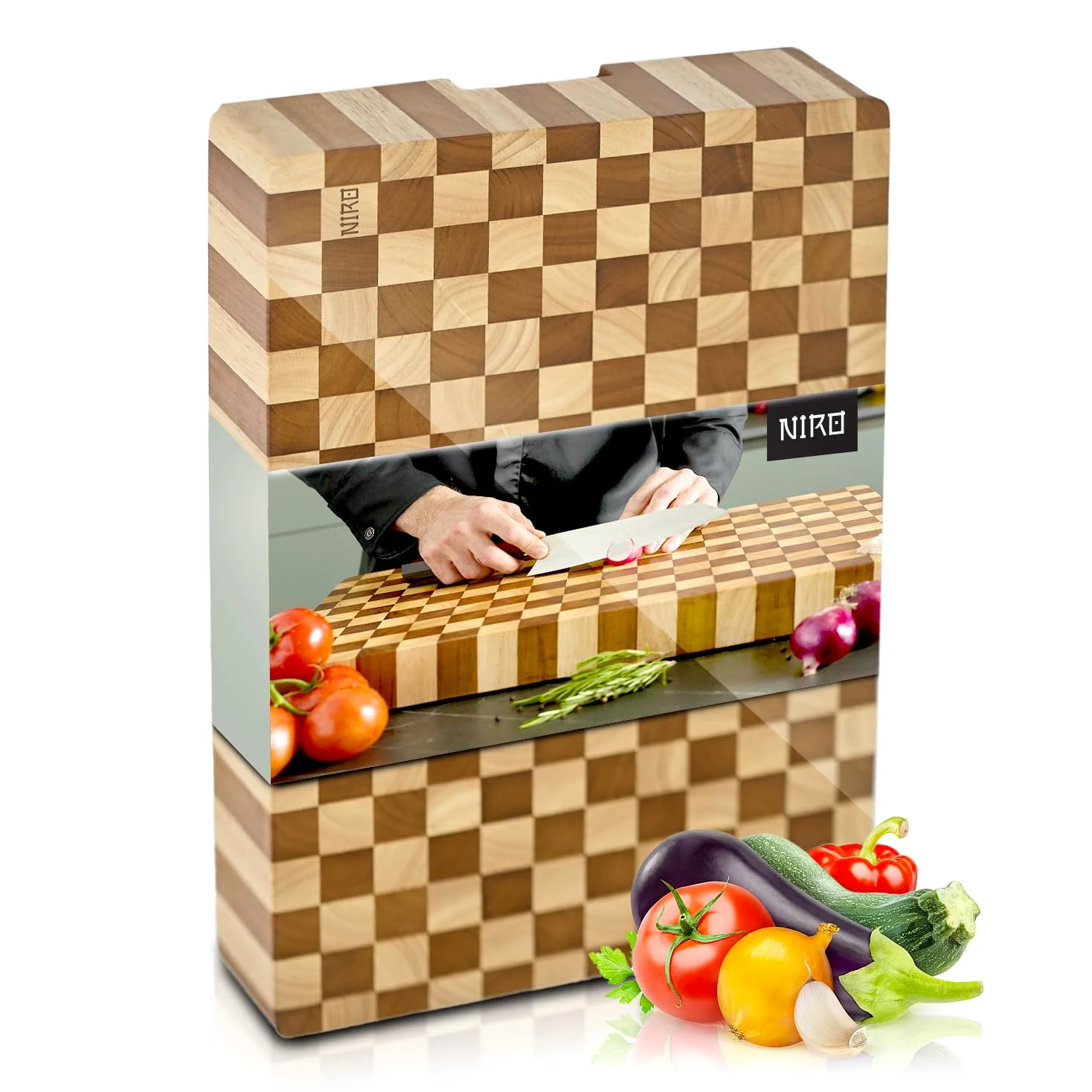 NIRO Tagliere da Cucina Professionale XXL, SPESSORE 4 CM in Legno 100% Pará Naturale Rubberwood, Dimensioni 40 x 30 x 4 cm, Atossico, Legno Massello Pregiato, Vassoio da Portata, Design Unico