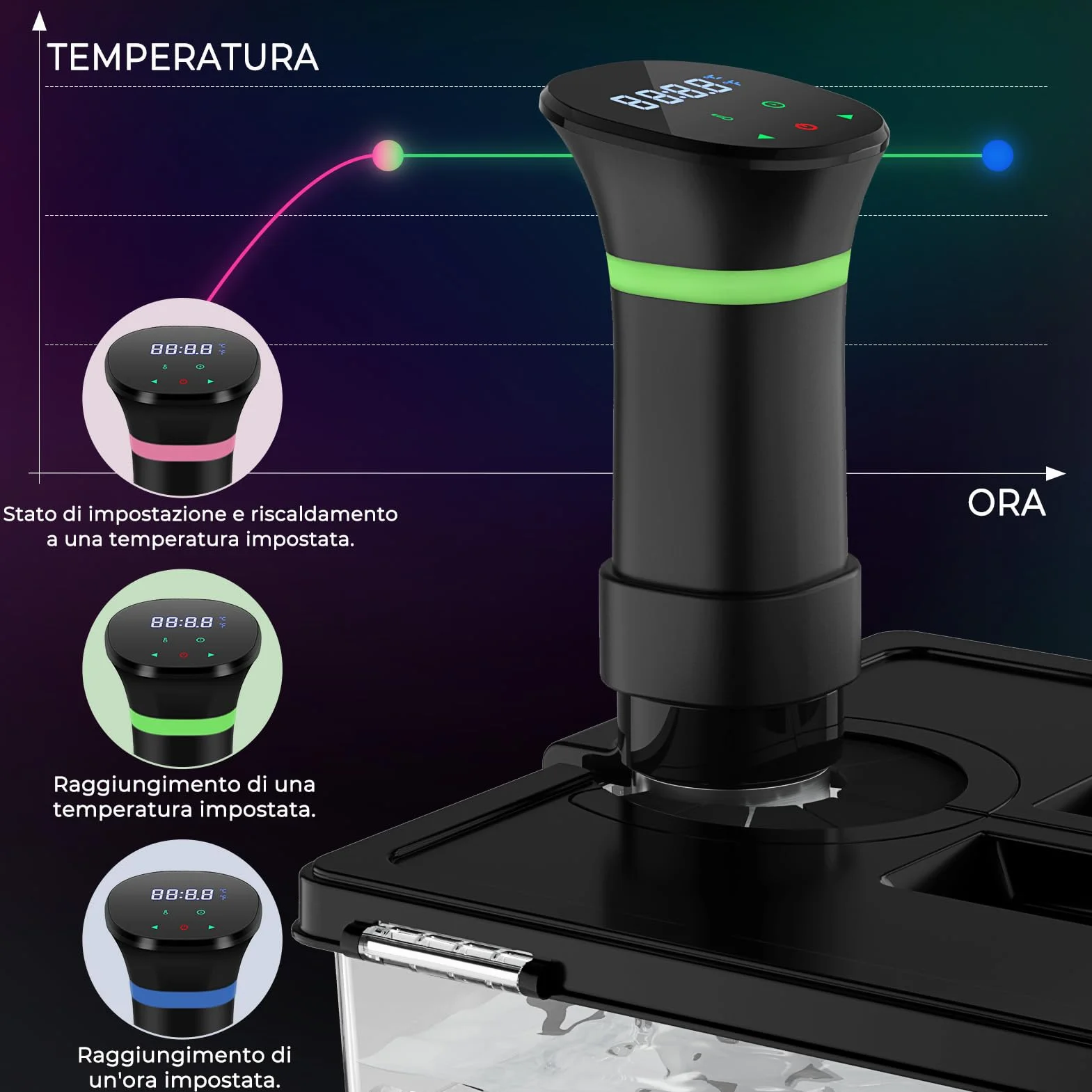 Roner Sous Vide Professionale Cucina a Bassa Temperatura 1000W 25-92,5℃ Timer LCD