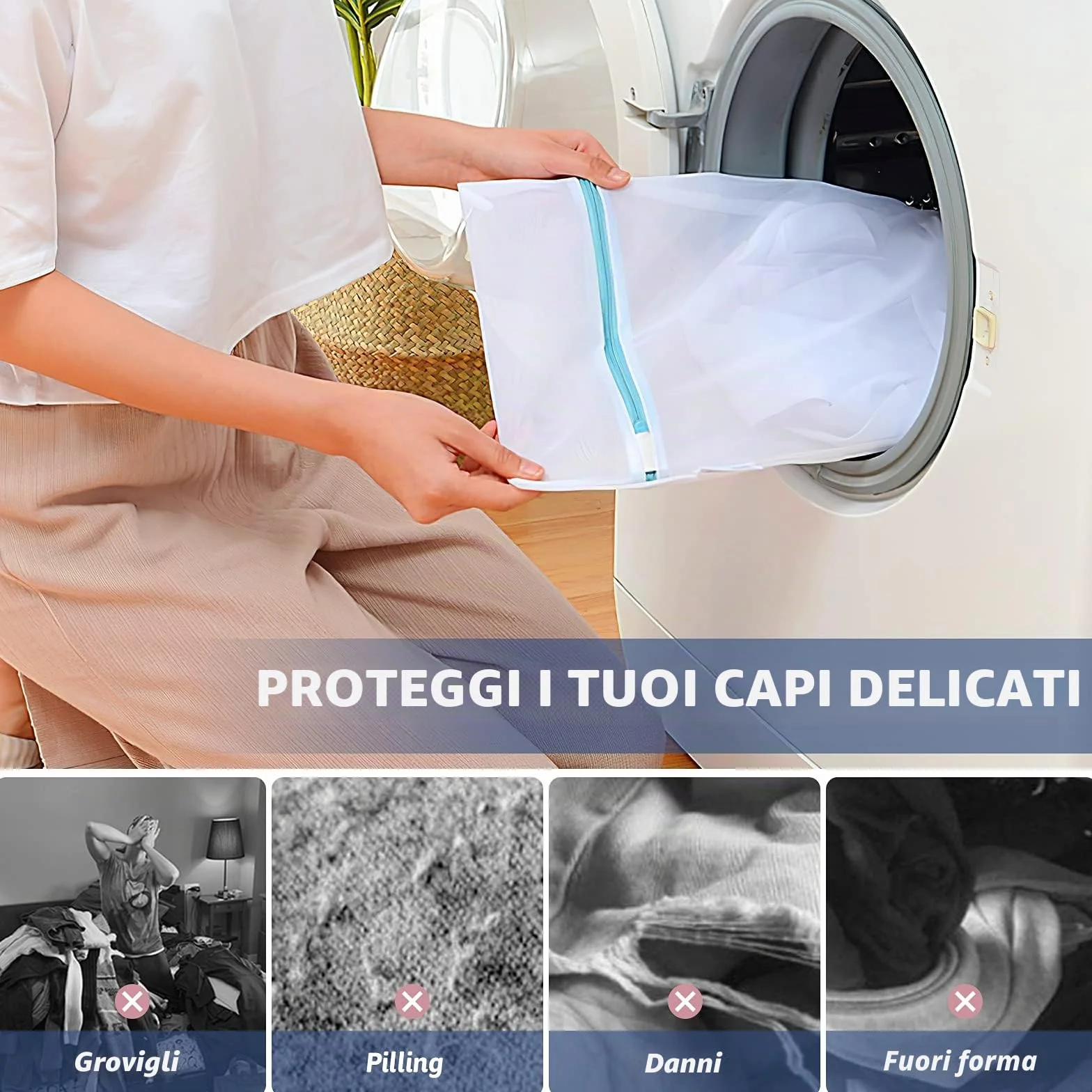 5-Set sacchetti lavatrice biancheria, Sacchetto Rete Lavatrice per Delicati Sacchetti Biancheria Proteggi Indumenti Intimo Reggiseno Calzini