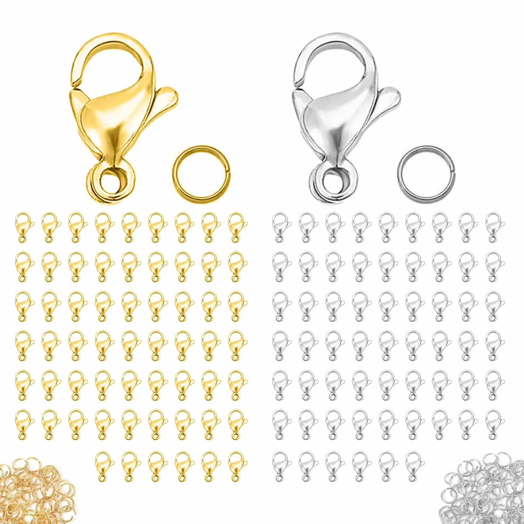 Chiusure per Braccialetti, 120 Pezzi Chiusura A Moschettone, 160 Pezzi Anellini Aperti, per Bracciale Collana Orecchini Portachiavi Gioielli Artigianali