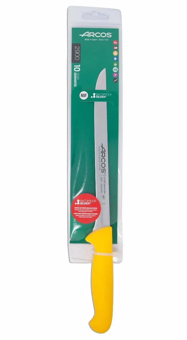 Arcos Coltello per Filettare con Lama in Acciaio Inossidabile Nitrum 200 mm – Manico Ergonomico in Polipropilene, Ideale per Filettare Carne e Pesce – Giallo, Serie 2900