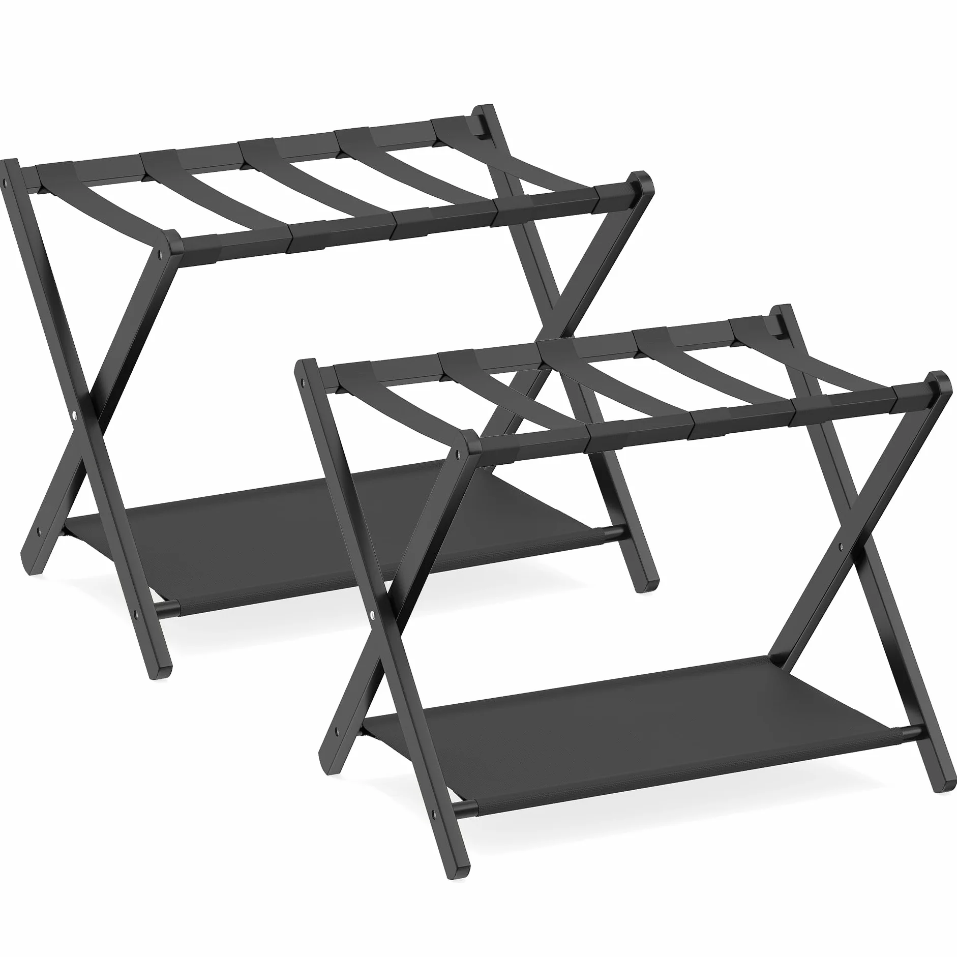 COSTWAY 2 Pz Portavaligia Pieghevole in Bamboo con Cinghie, Tessuto Oxford, Portata 65 kg, Nero