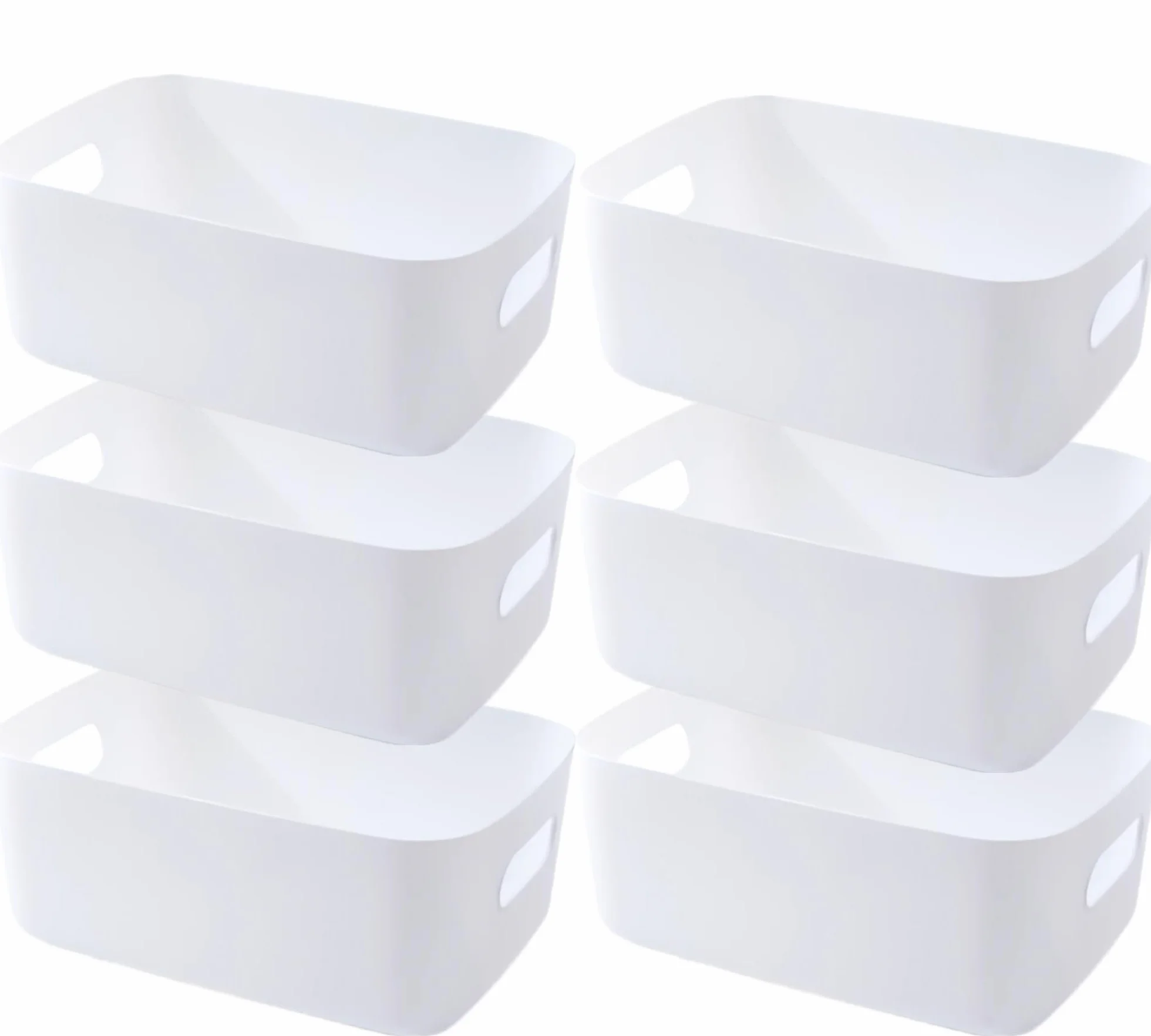 Cestini Portaoggetti Plastica con Manici Contenitori Armadio Organizer Cucina Bagno Cosmetici Bianco 25x17x10cm 6 Pack