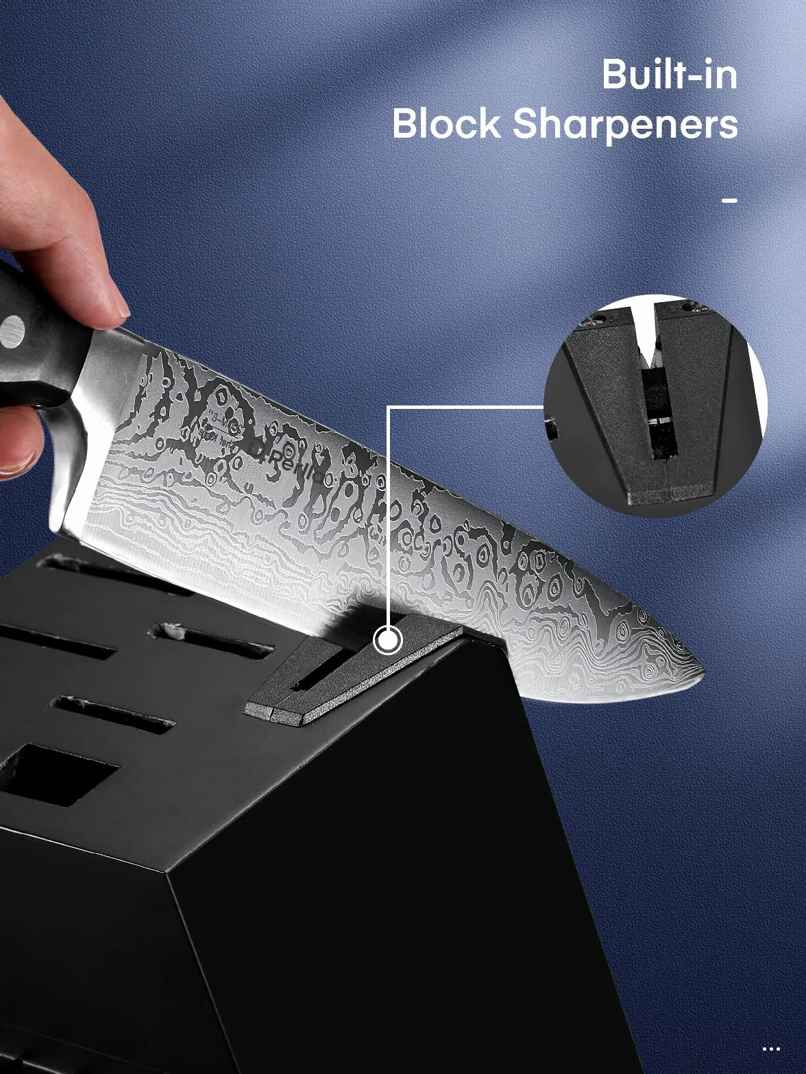 D.Perlla Set Coltelli da Cucina Professionale, Ceppo Coltelli in Acciaio 14 Pezzi, Ceppo Autoaffilante, Blocco Coltello in Legno, Nero