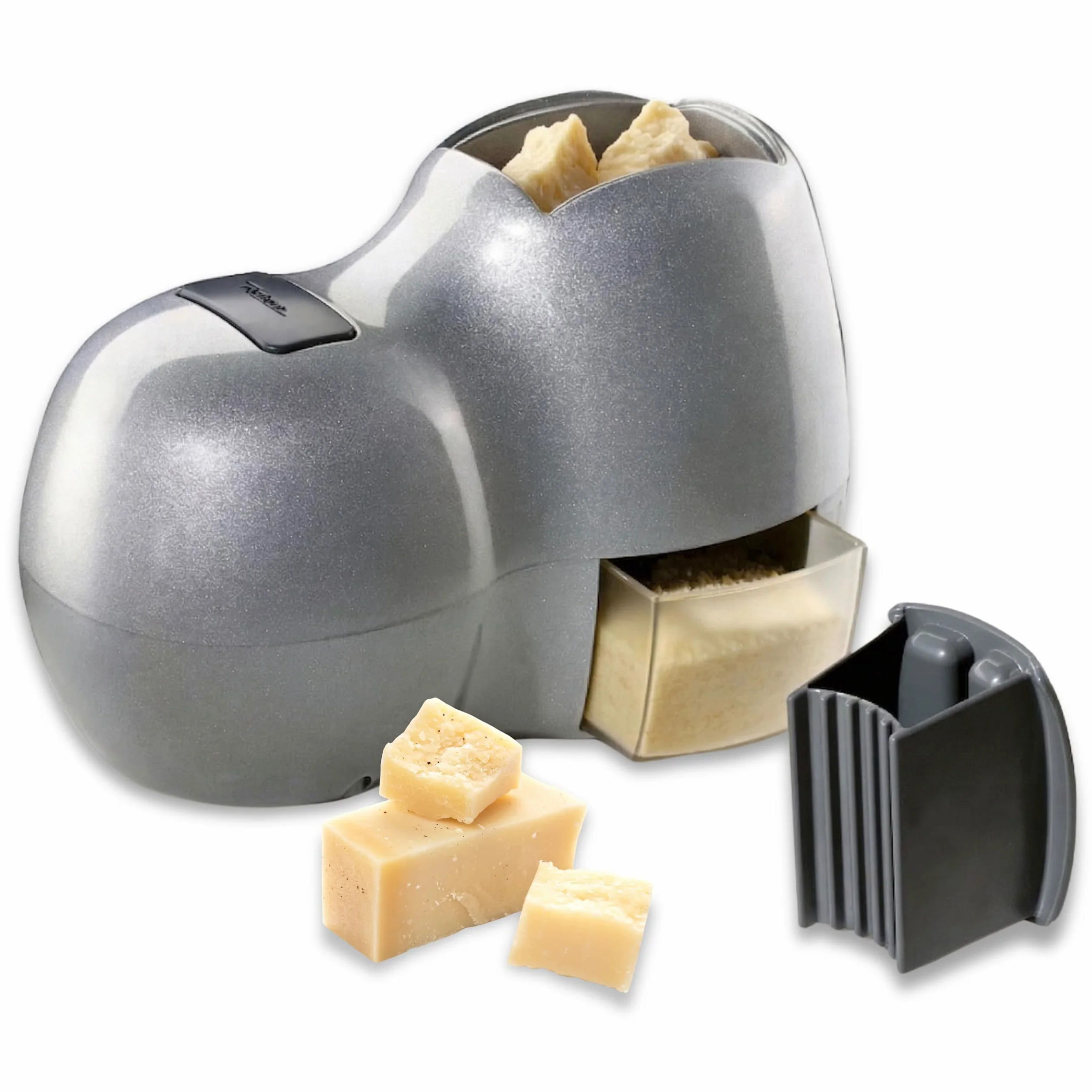 Reber Grattugia Elettrica per Formaggio 140W - Ideale per Parmigiano, Pane Secco, Cioccolato e Frutta Secca - Uso Continuo senza Soste - Facile da Pulire - Fido Silver