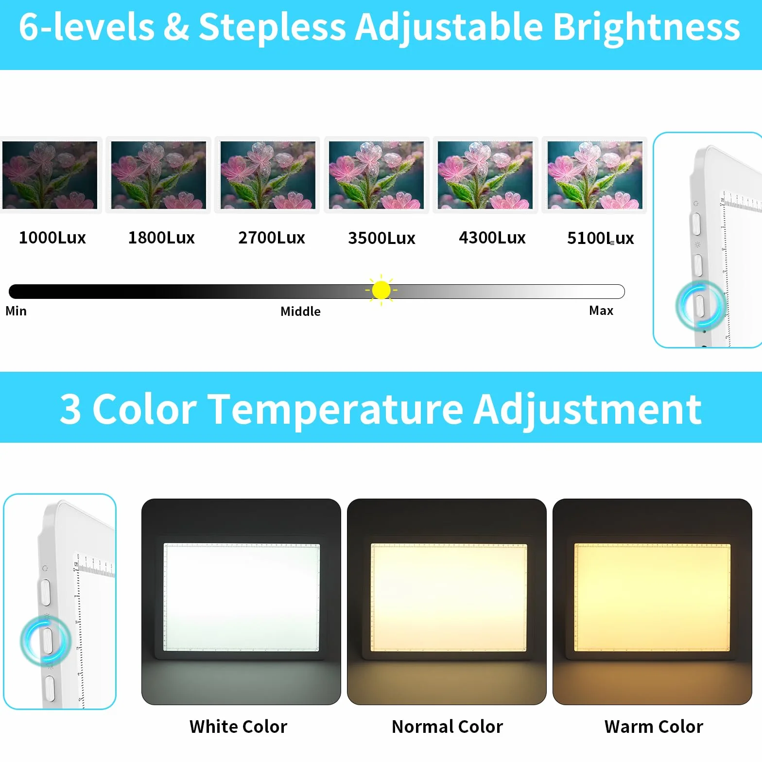 Phylosal Blocco luminoso ricaricabile A3 LED con supporto integrato, scatola luminosa magnetica per disegno