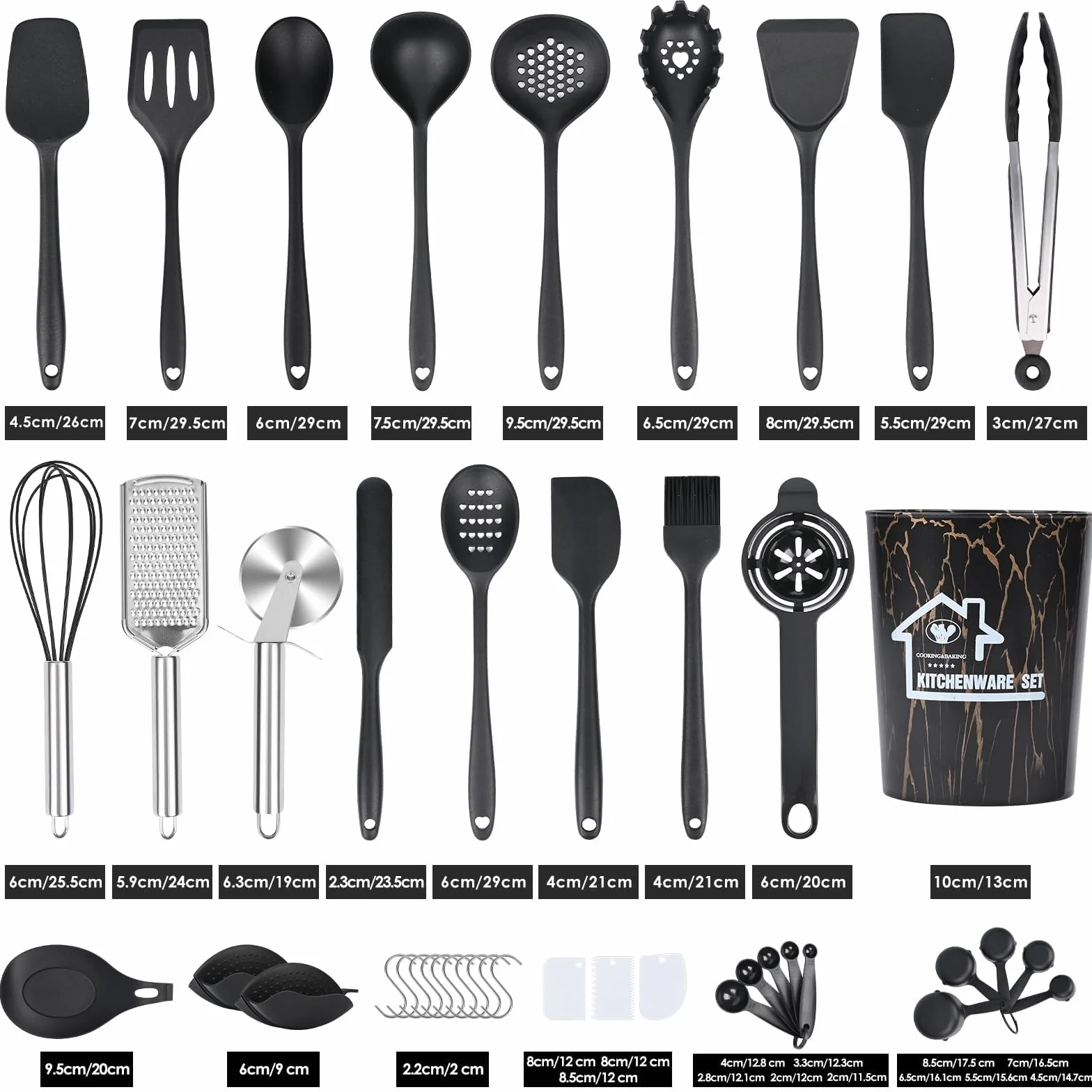 Czemo Utensili Cucina Silicone 44 Pezzi Set Mestoli Cucina Silicone Resistente al Calore Antiaderenti Utensili da Cucina con Secchio Portaoggetti, Lavabile In Lavastoviglie