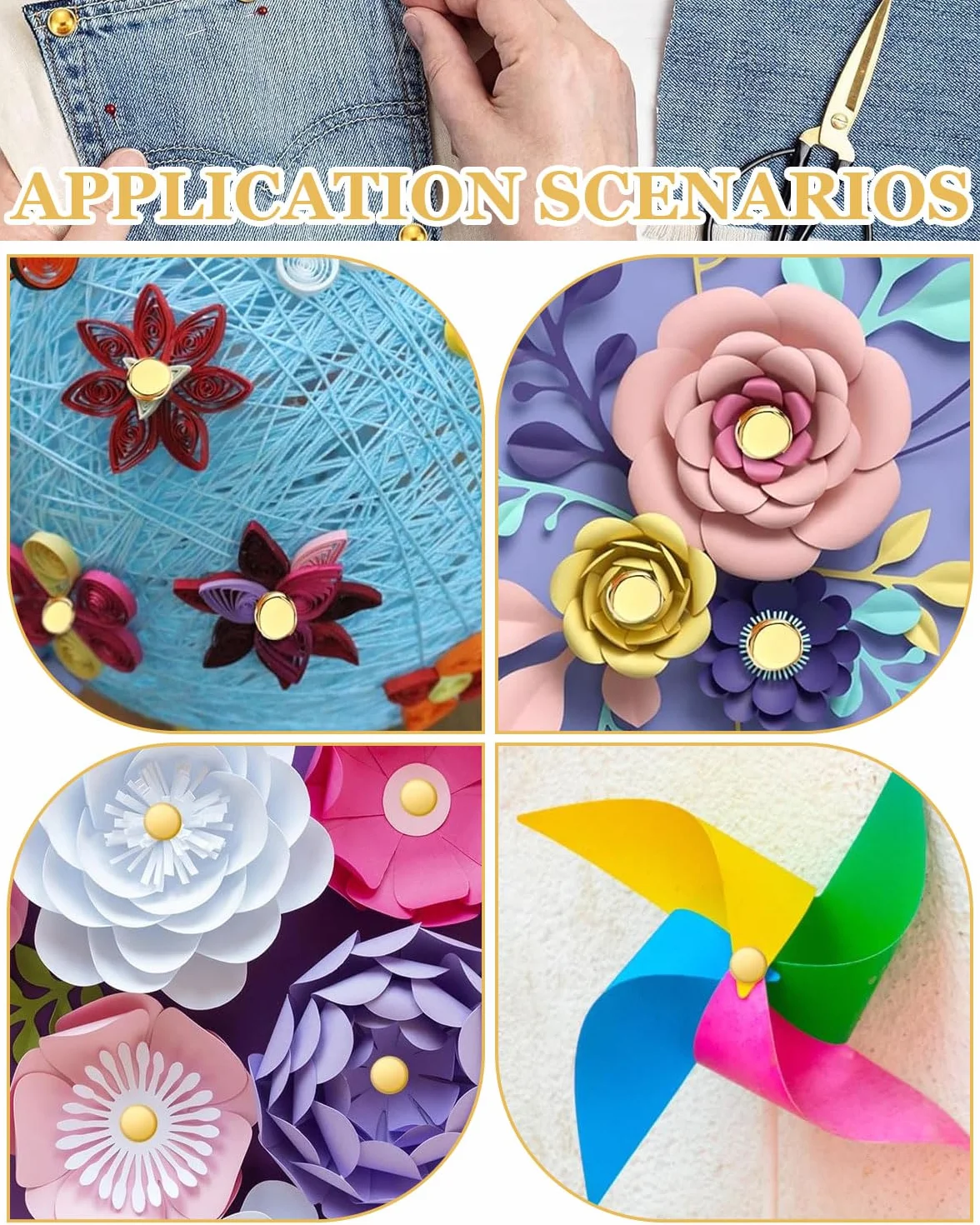 100 Pezzi Brads Metallo Colorati per Scrapbooking Fai da Te (Oro)