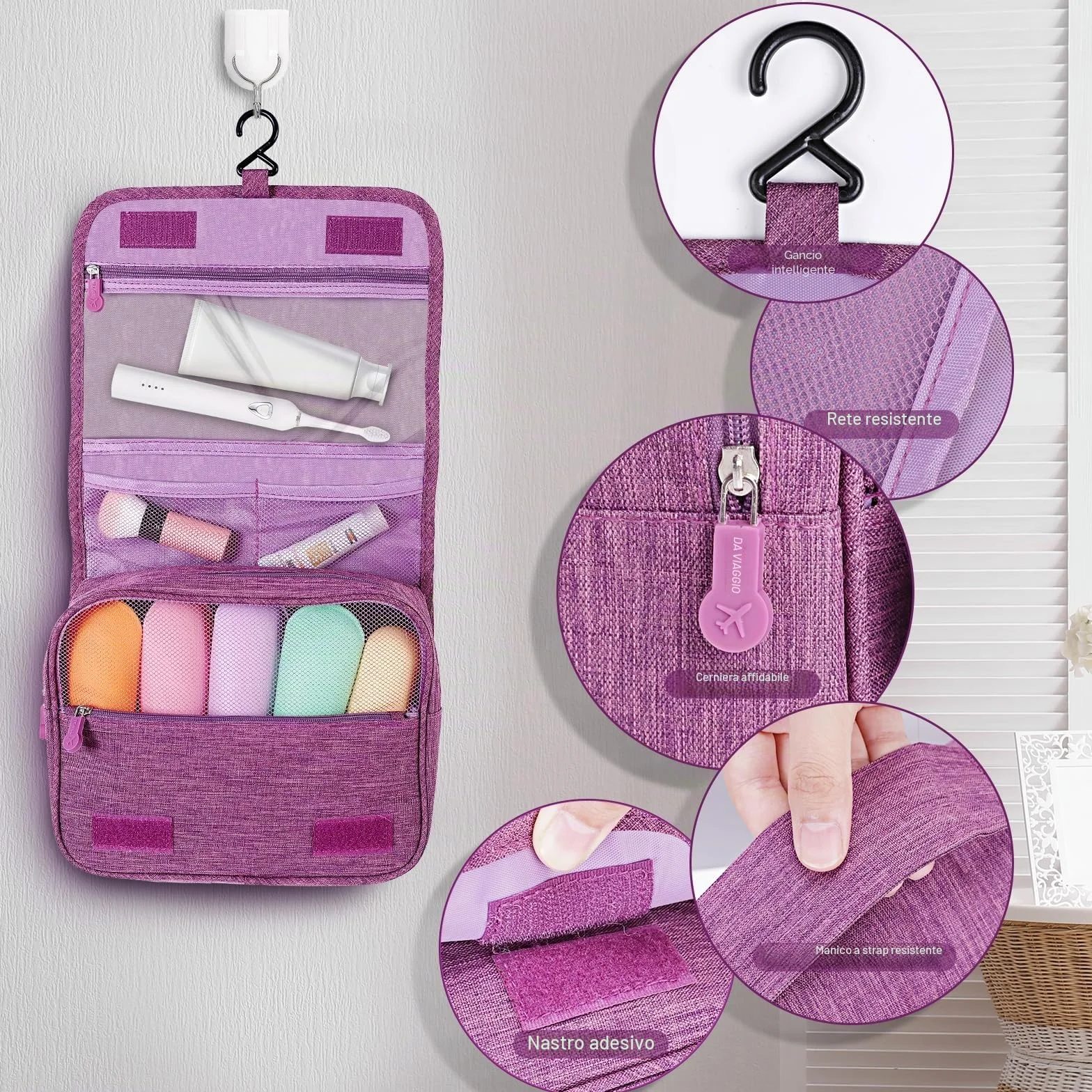 AiQInu Beauty Case da Viaggio, Borsa Toilette Impermeabile con Gancio per Appendere per Donna Uomo