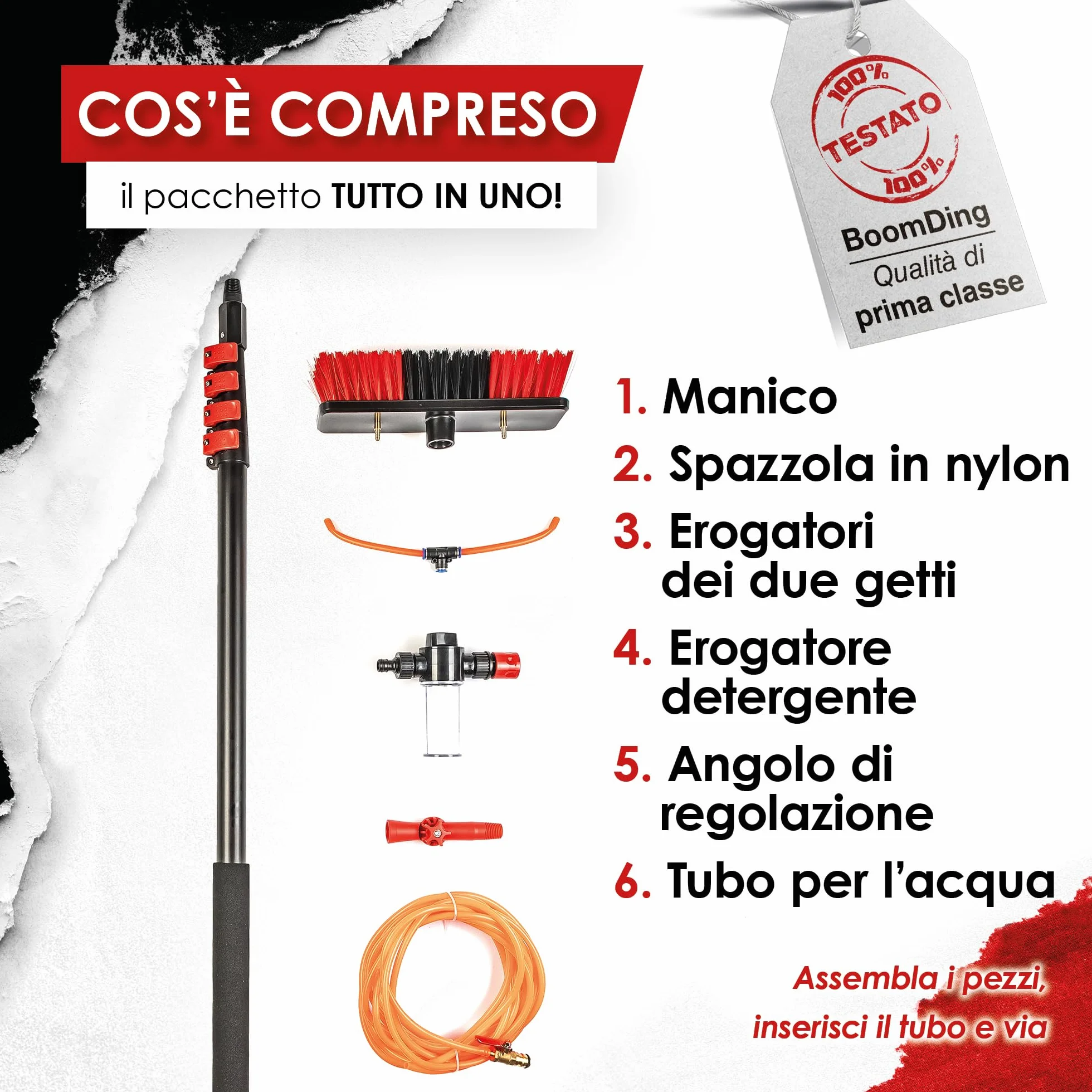 BoomDing Kit Pulizia Pannelli fotovoltaici | 4,6 Metri | Alluminio | Estensibile | per pulizia fotovoltaico | Scopa per lavare Tapparelle | Spazzola telescopica per lavaggio pannelli fotovoltaici