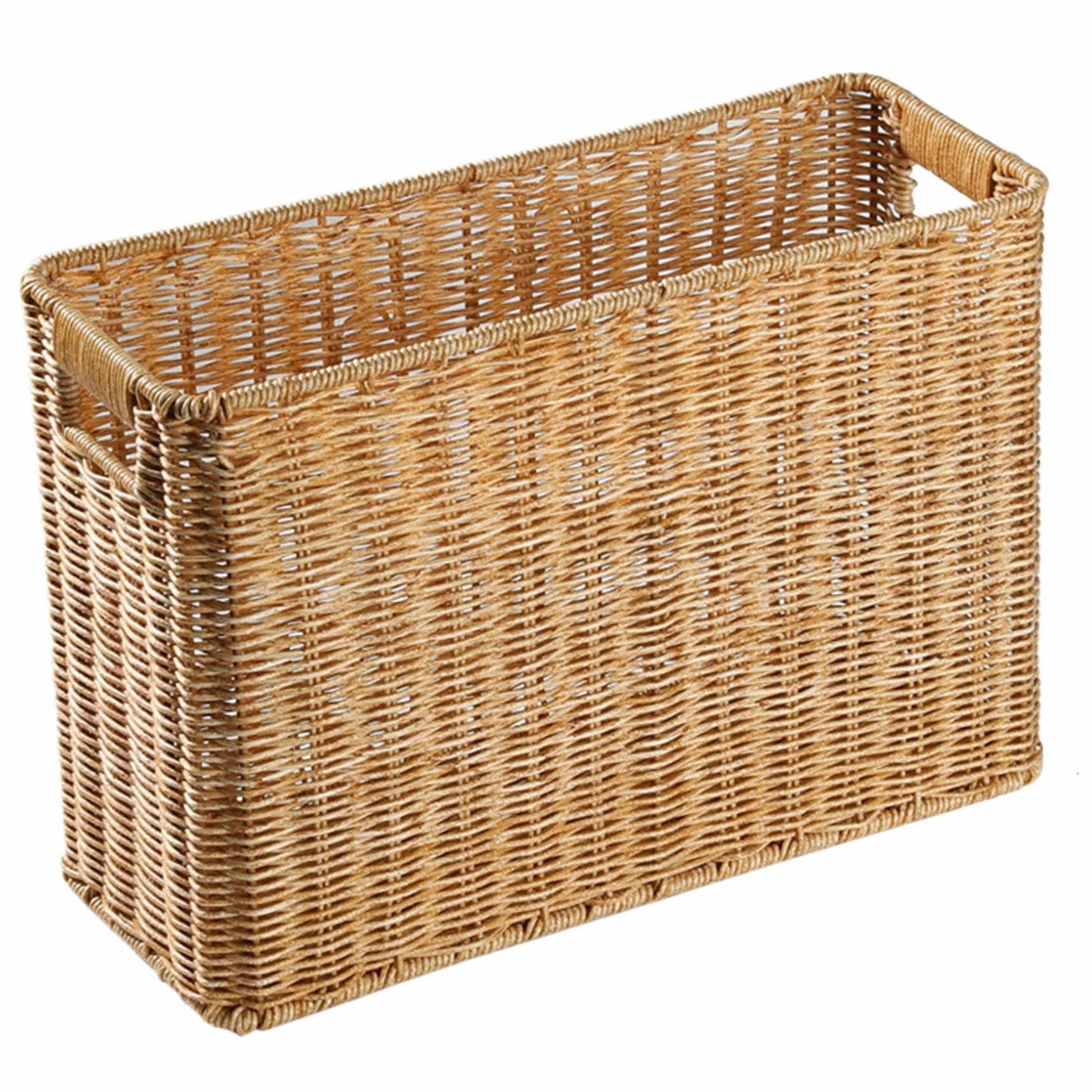 Portariviste in Rattan Intrecciato 15x10x9 Pollici Cestino Portaoggetti Rettangolare Marrone Chiaro