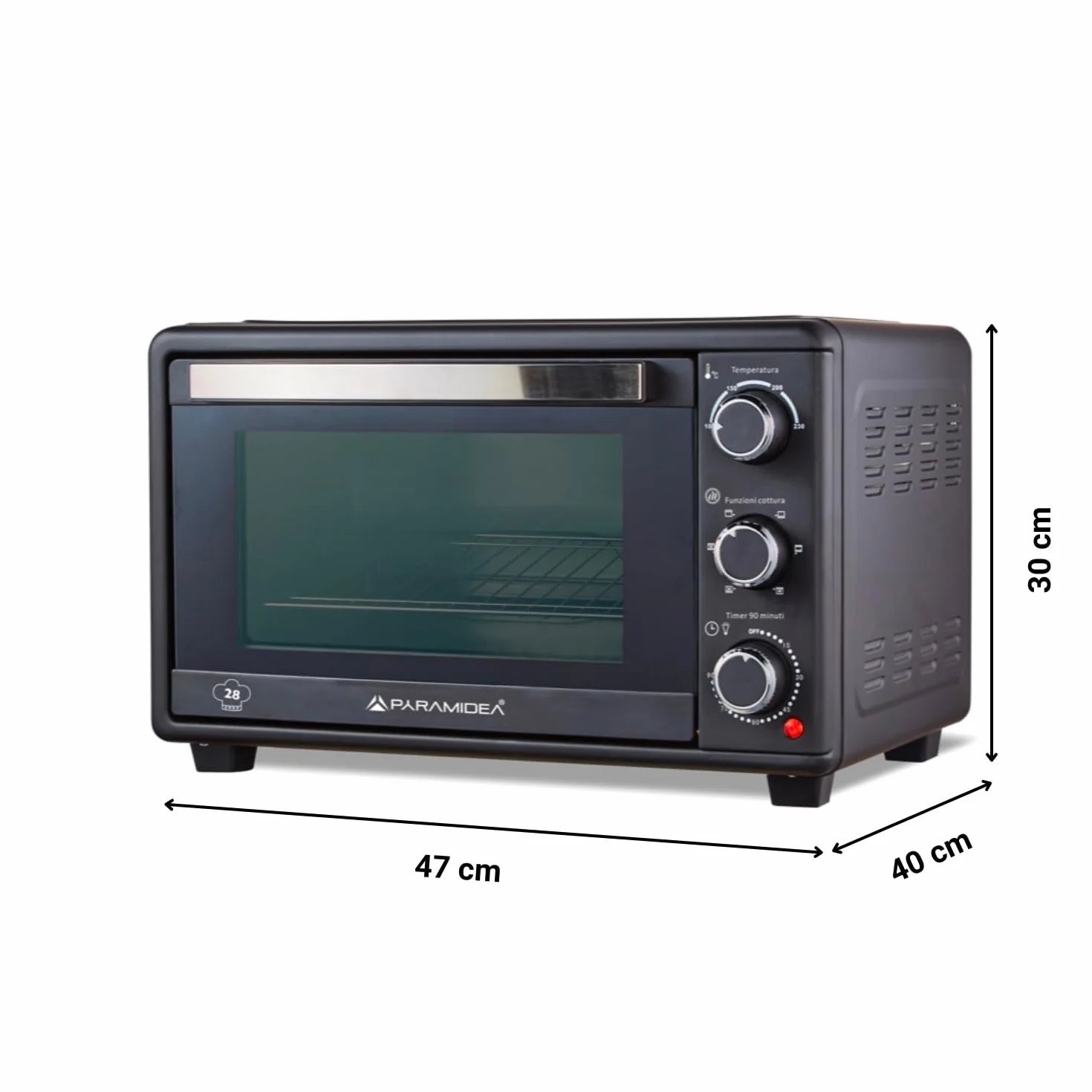 Forno Elettrico Ventilato 28 Litri 1500W Acciaio Inox Lavastoviglie Timer 90 min FOK2812